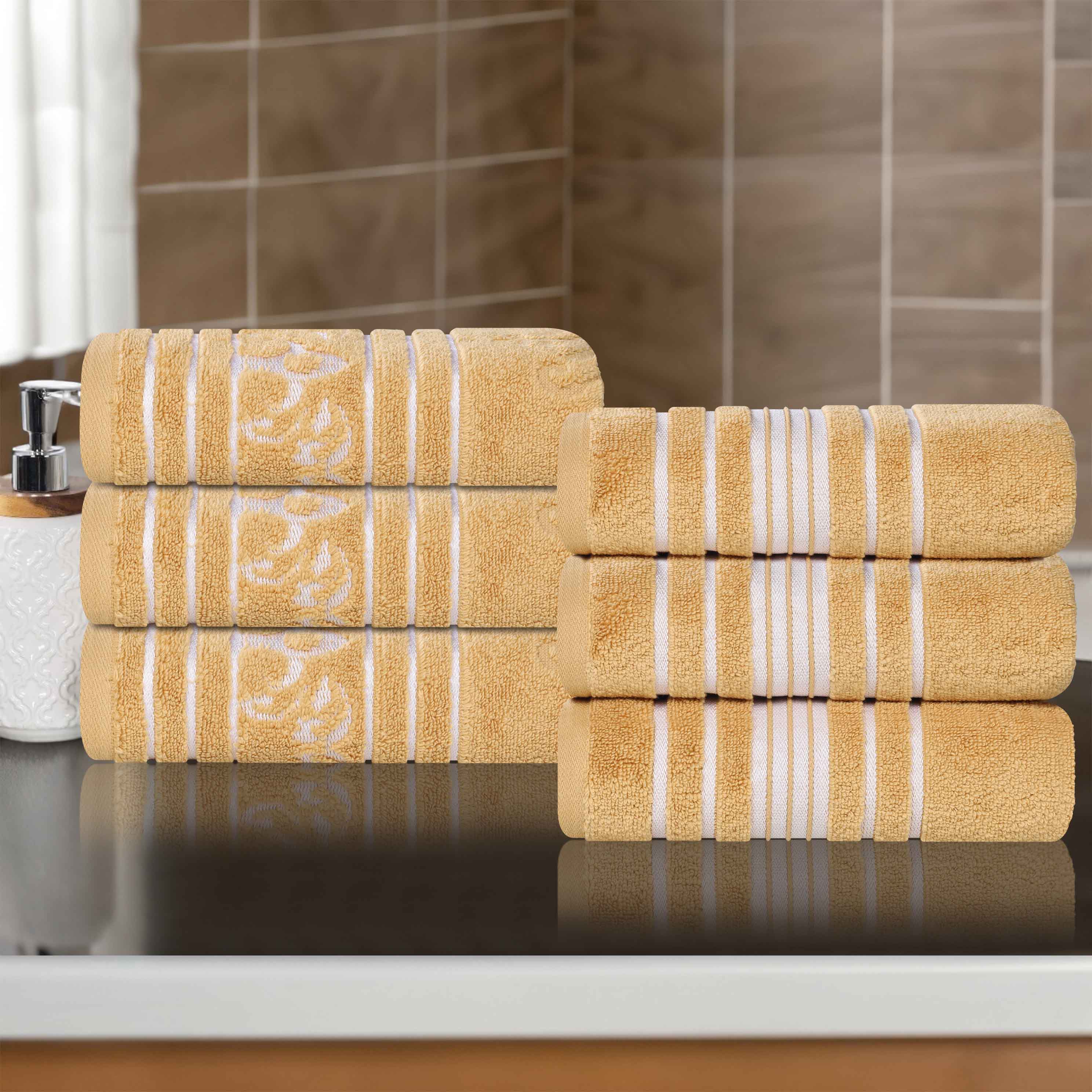 Premium 6-Pack Sadie Zero Twist Cotton Hand Towels - Solid & Jacquard Floral Design | Soft, Absorbent Bath & Kitchen Towels for Home, Spa, and Guest Use