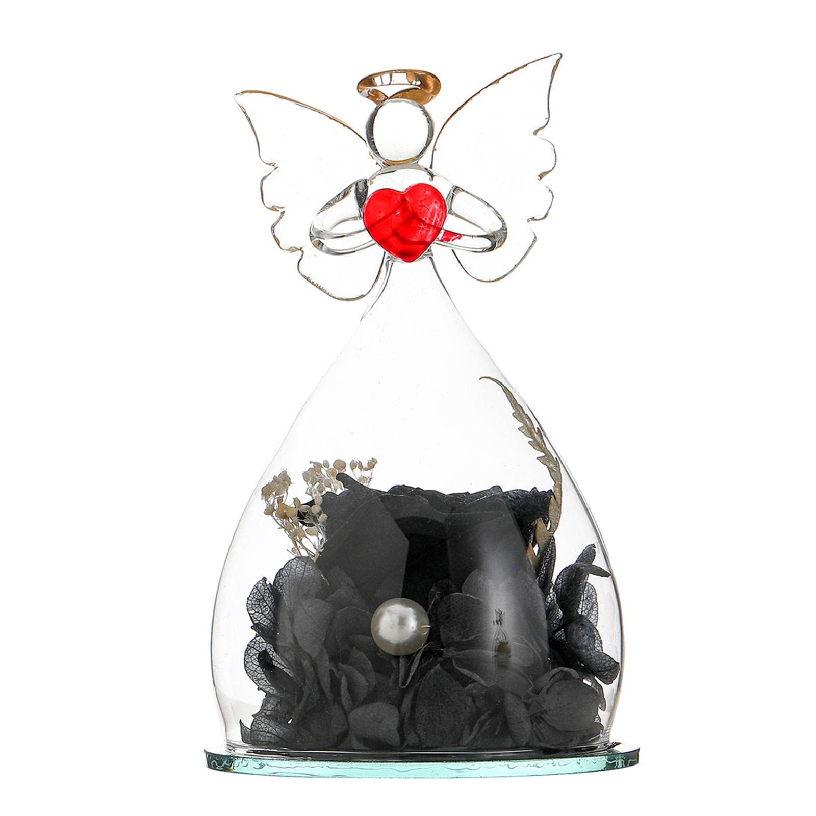 Baoblaze Real Preserved Rose in Glass Dome with Angel Figurine - Eternal Rose Gift for Women, Valentine's Day, Anniversary, Birthday, Christmas Present - Perfect for Home Decor, Wedding Centerpiece & Romantic Surprises (Black)