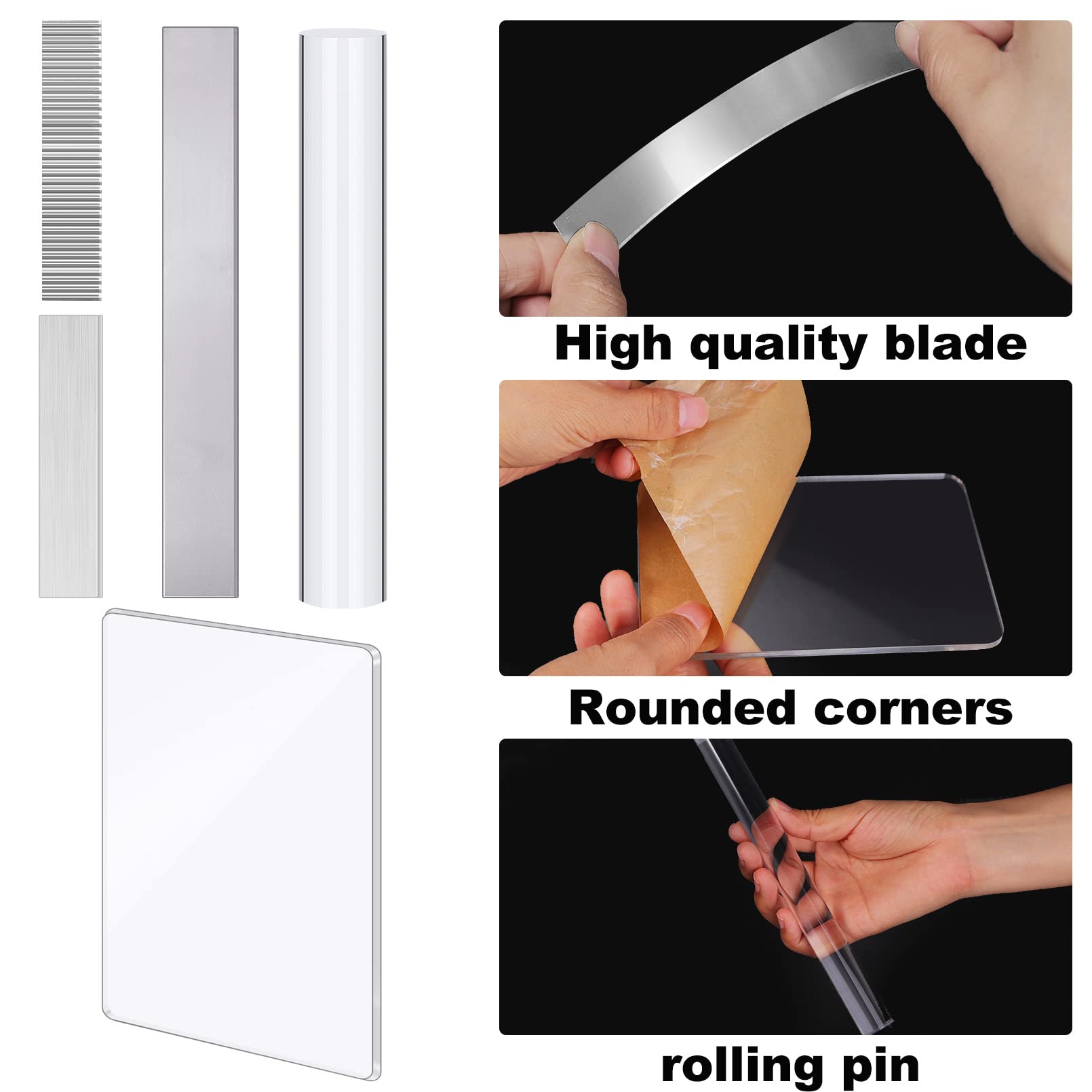 9PCS Acrylic Clay Roller Set - 2 Acrylic Sheet Backing Boards, 2 Solid Acrylic Rollers, 4 Polymer Clay Blades, 1 Wavy Blade - Professional Polymer Clay Tools for DIY Shaping, Slicing, Sculpting & Modeling - Perfect for Jewelry Making, Pottery, Arts & Crafts Projects