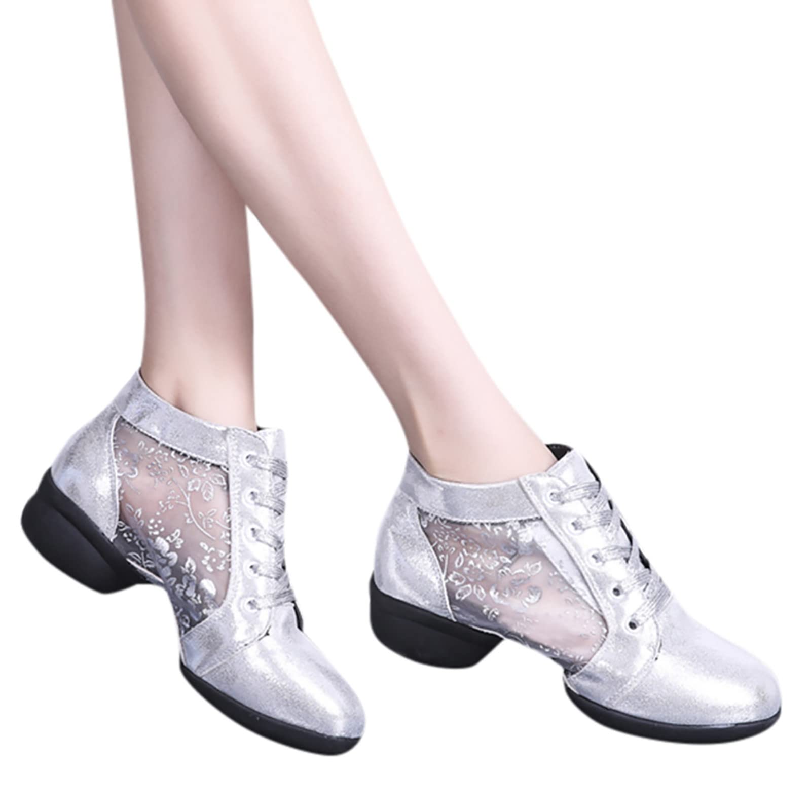Women's AODONG Comfortable Heeled Sandals for Latin, Ballroom, Salsa, Tango, and Party Dancing - Silver Sequin Dance Shoes for Casual and Formal Events