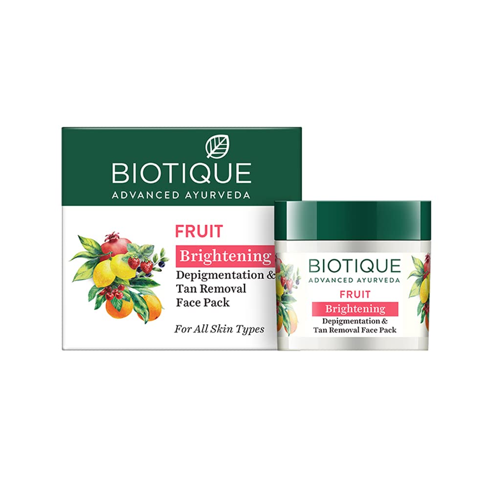 Biotique Tea Tree Skin Clearing Mattifying Facial Toner 120ml - Acne Treatment, Pore Minimizer & Oil Control | Biotique Fruit Brightening Face Pack 75g - Depigmentation, Tan Removal & Glow Booster | Perfect for Oily & Acne-Prone Skin, Daily Skincare Routine