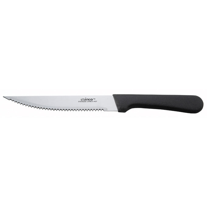 Winco 5-Pointed Tip Steak Knife Set - 24 Piece Case with Black Ergonomic Handles | Premium Restaurant-Grade Cutlery for Steakhouse, BBQ, and Fine Dining