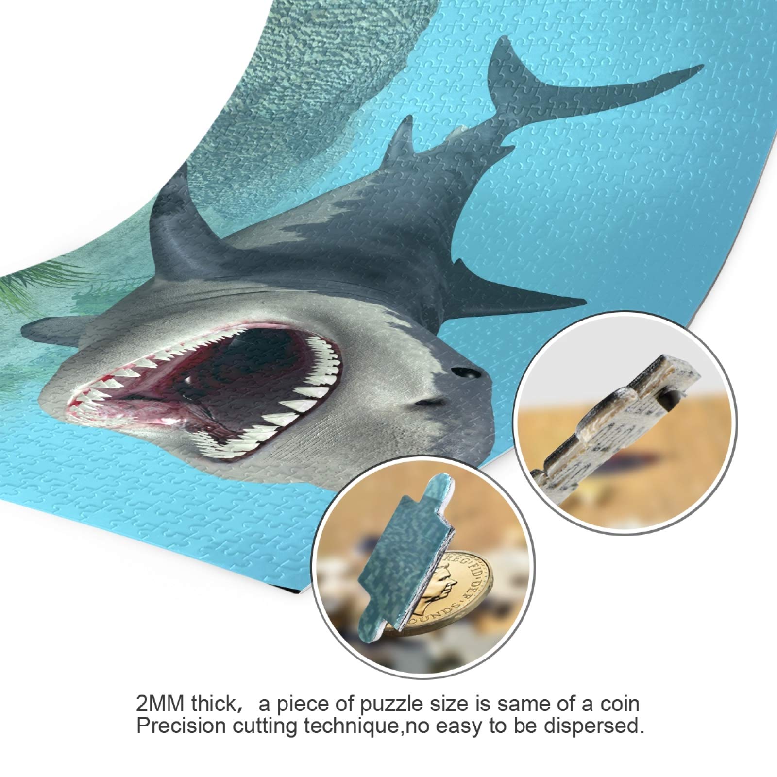 Angry Shark Ocean Attack 500-Piece Jigsaw Puzzle for Kids & Adults - Colorful Marine Life Puzzle Game for Family Game Night & Educational Play