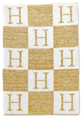 Butterscotch Baby Blanket with Metallic Initial & Blocks - Soft Stroller Blanket for Boys & Girls - Perfect for Strollers, Car Seats & Nursery Decor