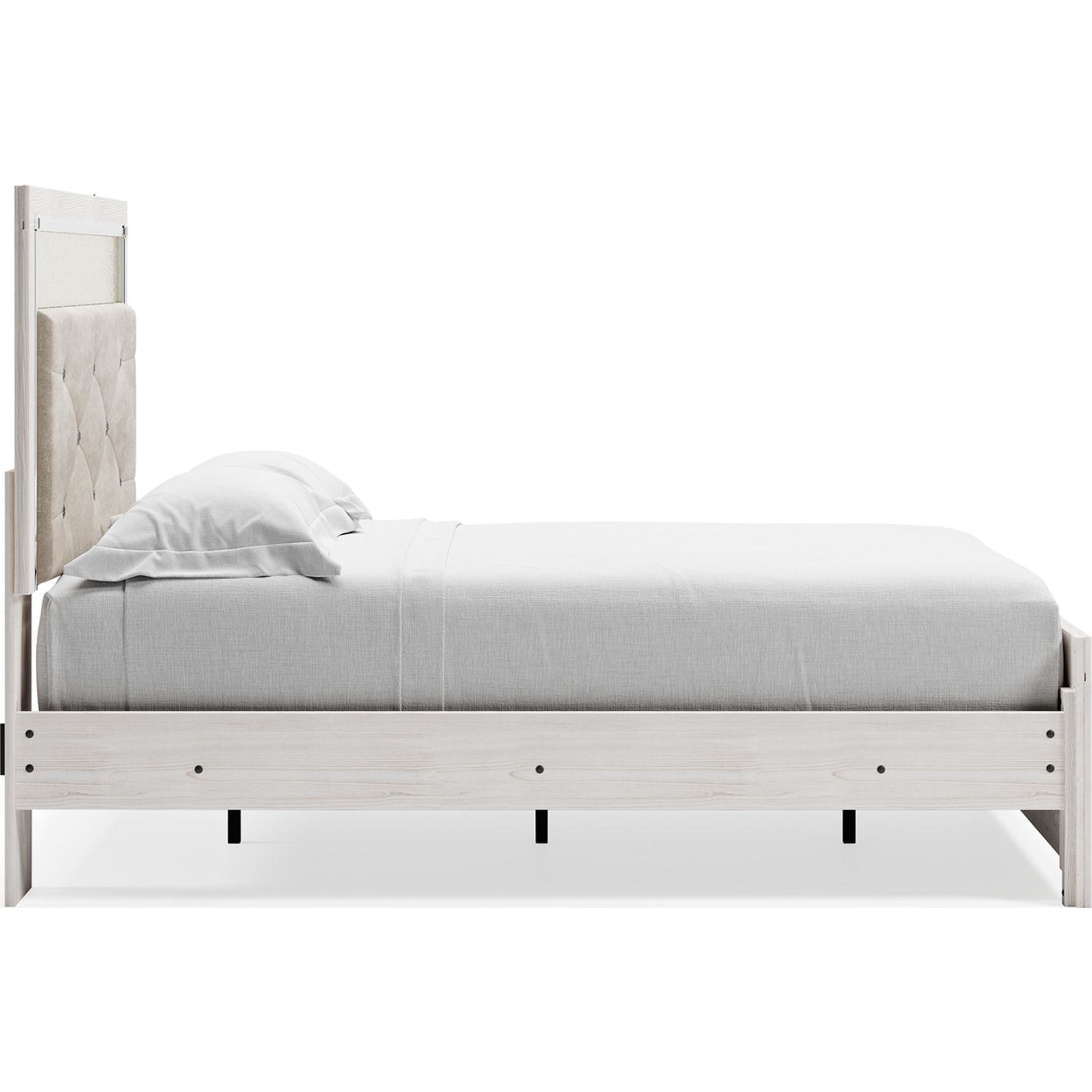 Altyra White Panel Bed Frame - Queen Size, Modern Platform Bed with Upholstered Headboard for Bedroom Decor