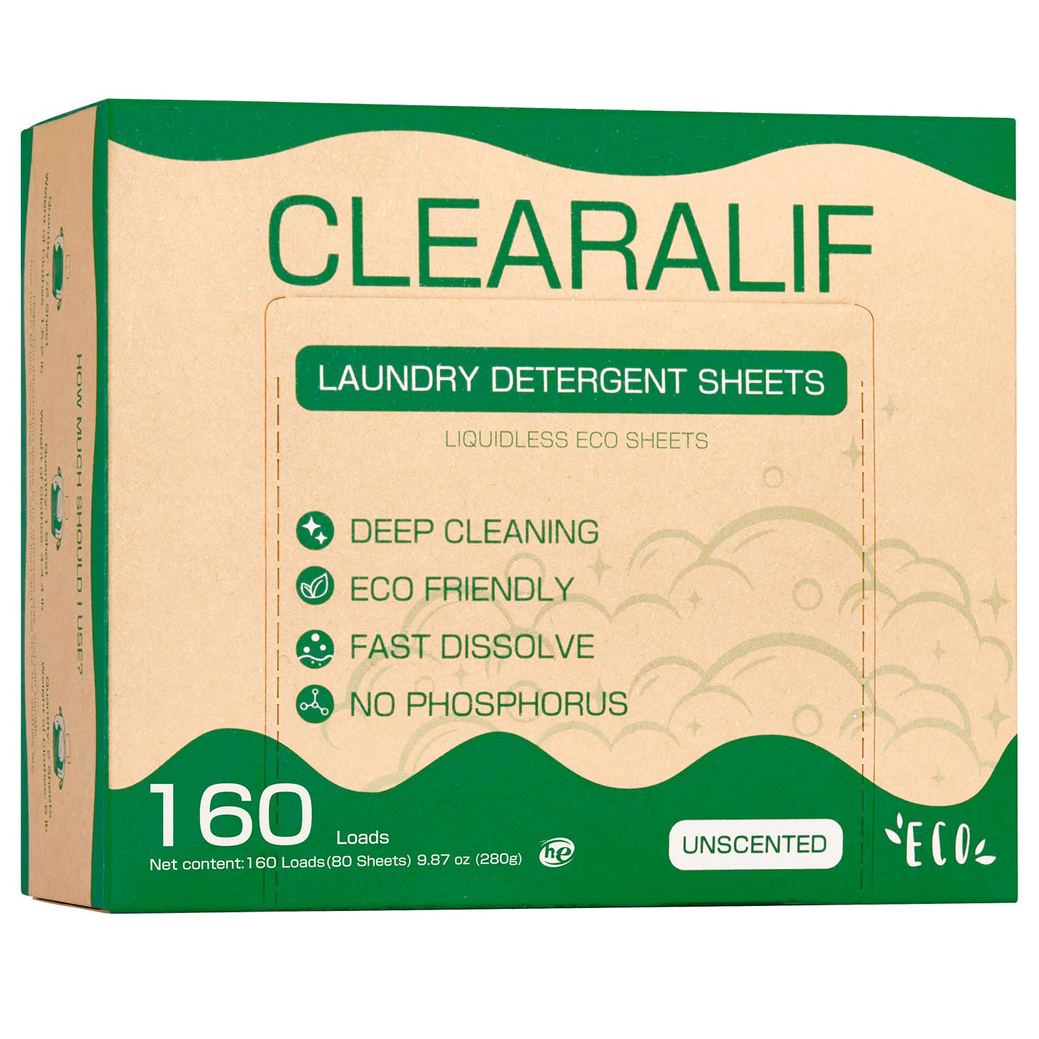 Eco-Friendly CLEARALIF Laundry Detergent Sheets - 80 Sheets (160 Loads), Unscented & Hypoallergenic, Biodegradable Laundry Strips for Sensitive Skin - Perfect for Travel, Camping & Everyday Use