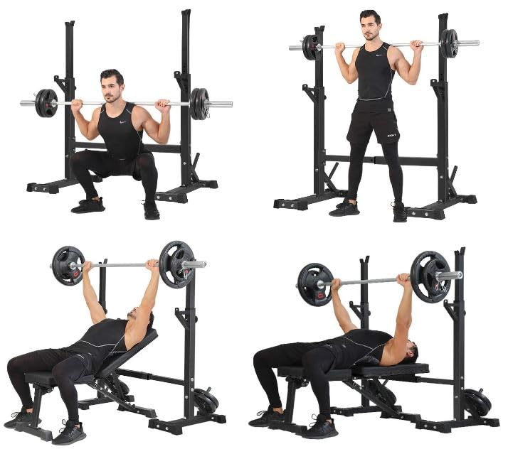 ATOMSPORT Adjustable Squat Rack Stand - 2-Piece Heavy Duty Barbell Rack for Strength Training, Bench Press & Home Gym Workouts (500Lbs Capacity) - Perfect for CrossFit, Powerlifting & Home Fitness Training