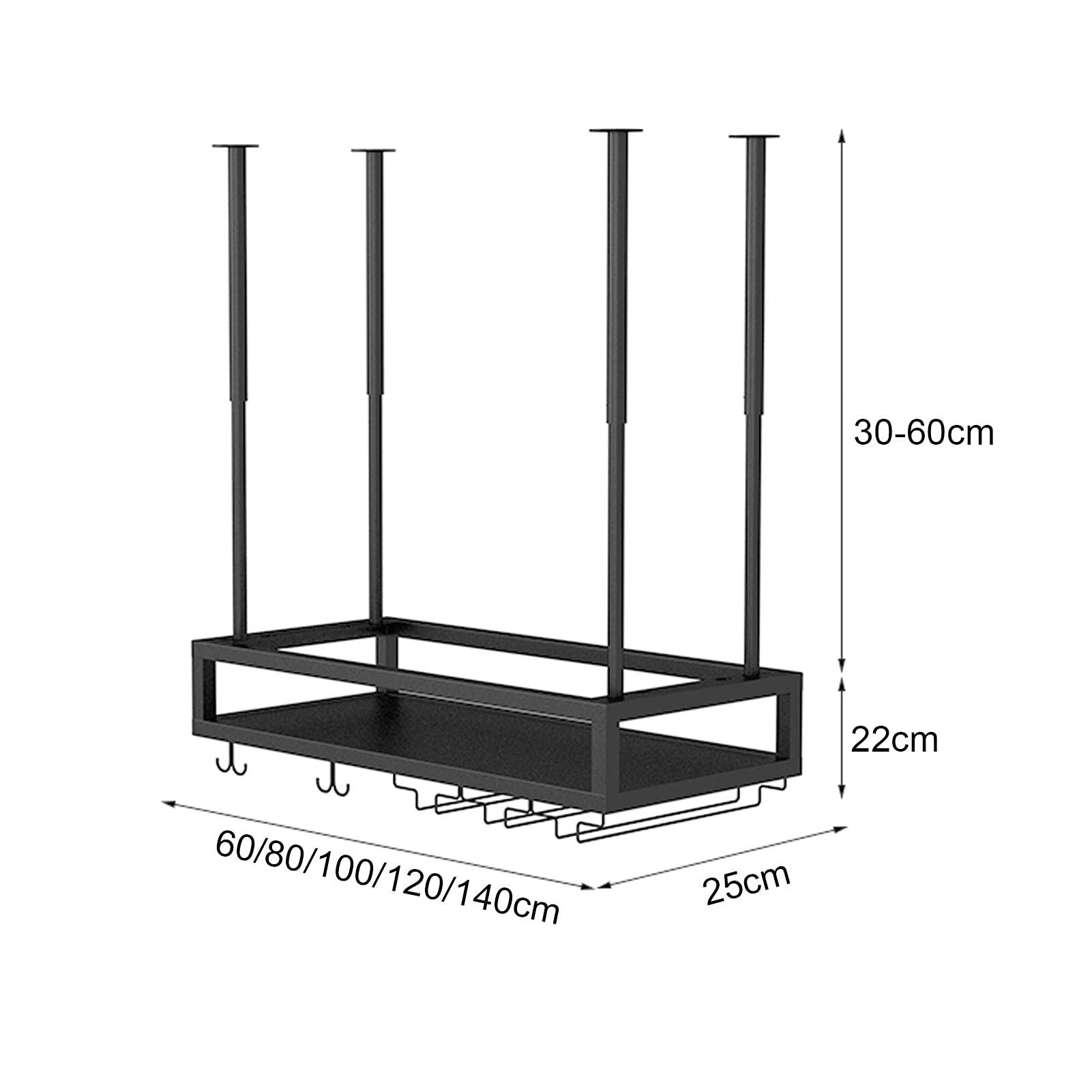 Adjustable Ceiling Wine Rack - Hanging Metal Wine Glass Holder & Stemware Storage Shelf for Bars, Restaurants, Kitchens (60/80/100/120cm) - Perfect for Home Wine Cellars, Dining Rooms & Commercial Spaces