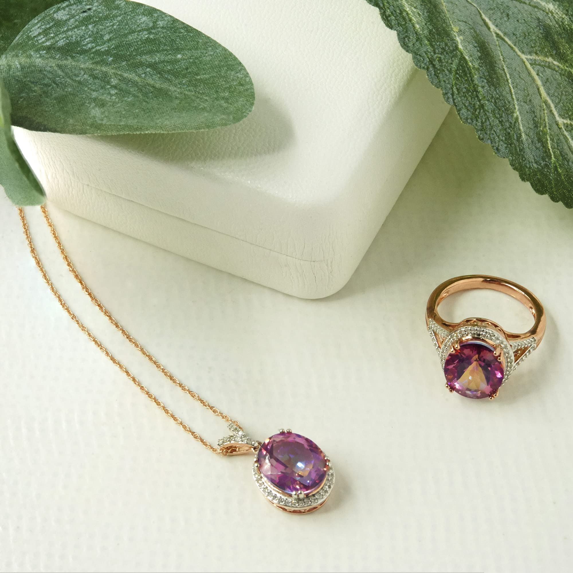 Timeless Love 14K Pink Gold Over Sterling Silver Ring Set with Pink Quartz & 1/5 CT Diamond - Elegant Statement Jewelry for Women, Luxury Fashion Rings - Perfect for Anniversaries, Engagements & Special Occasions