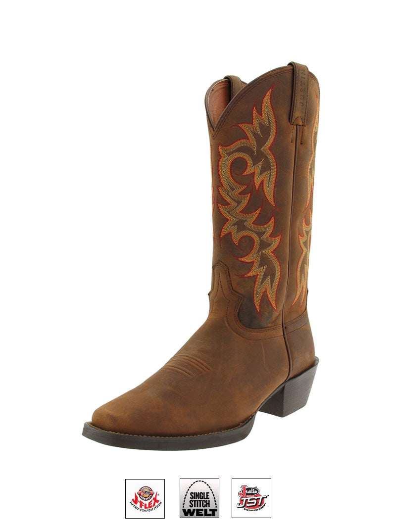 Justin Men's Stampede Western Boot Quint Brown - Durable Cowboy Boots for Rodeo, Country Dancing & Outdoor Adventures