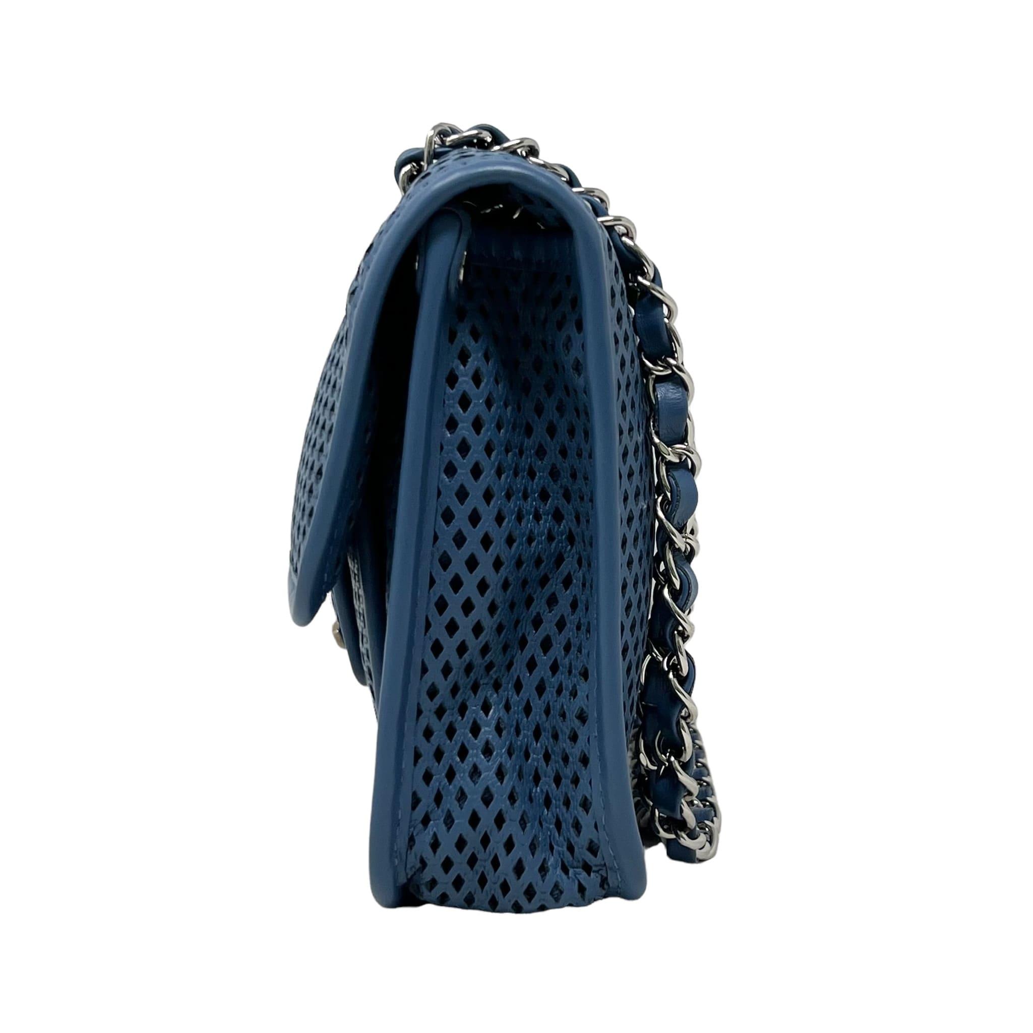 Chanel Blue Perforated French Riviera Quilted Leather Flap Bag - Luxury Crossbody Purse for Women, Perfect for Beach Vacations & Summer Outings