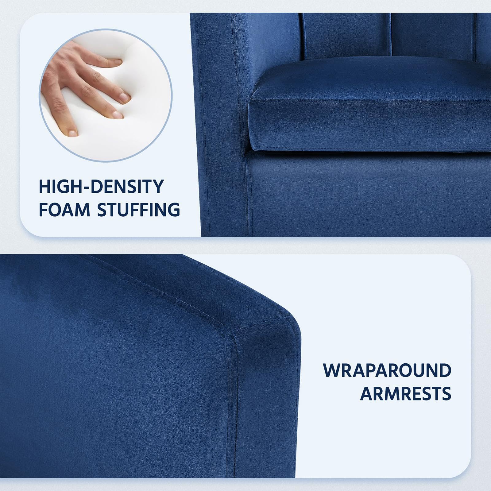 Yaheetech Velvet Accent Chair Set of 2 - Modern Upholstered Barrel Armchairs for Living Room, Bedroom & Office - Plush Comfortable Lounge Chairs in Blue - Perfect for Reading Nooks, Guest Seating and Cozy Home Decor