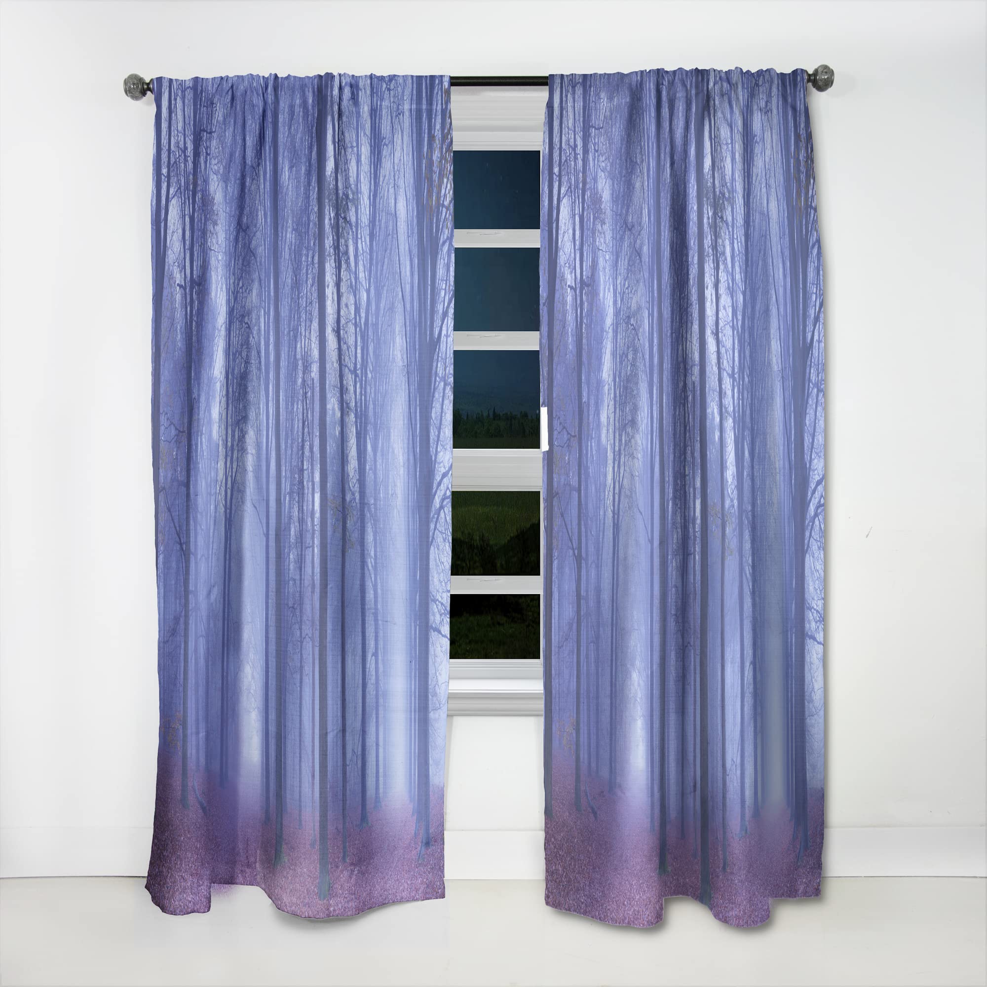 DesignQ Thermal Insulated Curtains - 'Two Paths in Foggy Blue Forest' Single Panel 52x95 - Blackout Drapes for Bedroom & Living Room - Perfect for Energy Saving & Light Control