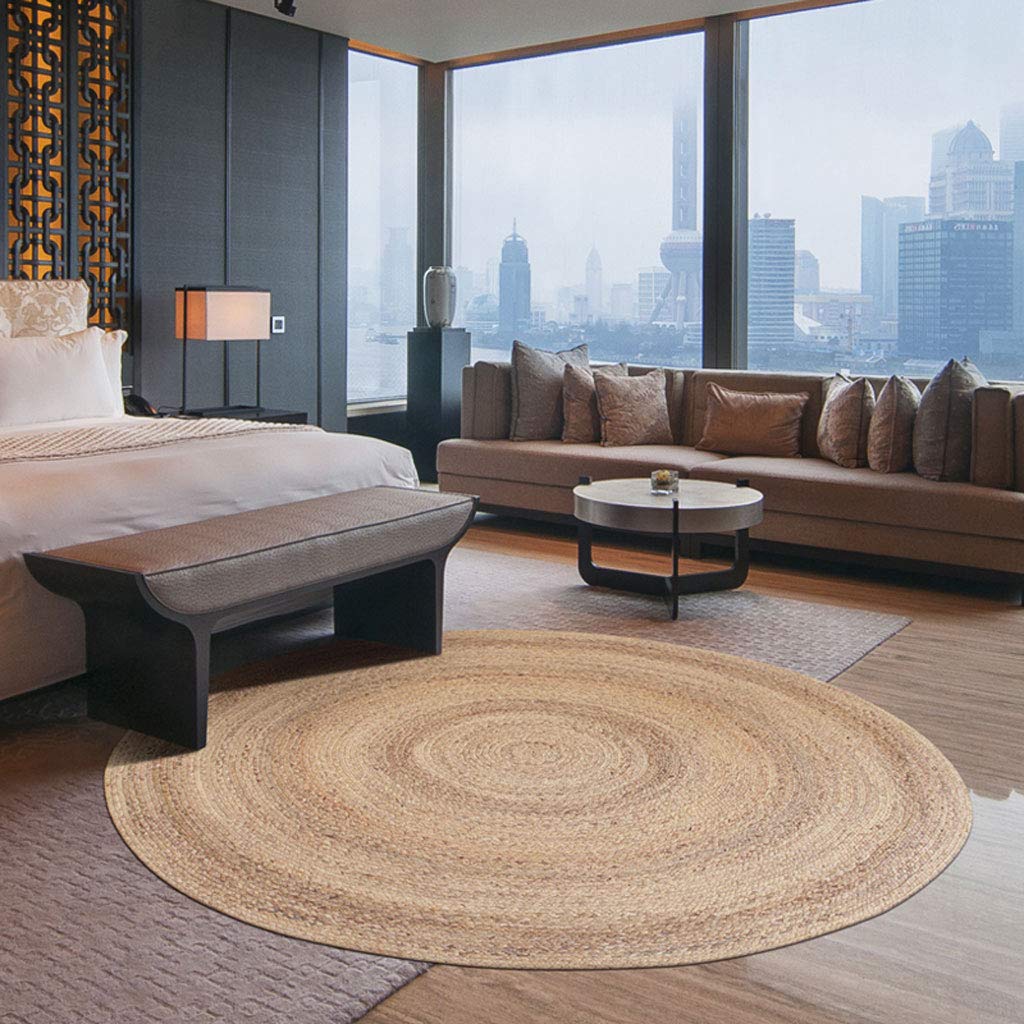 Handmade Jute Round Rug 80cmx80cm - Yellow Woven Natural Fiber Carpet for Living Room & Bedroom - Boho Chic Home Decor Floor Mat - Perfect for Cozy Spaces, Nursery or Entryway