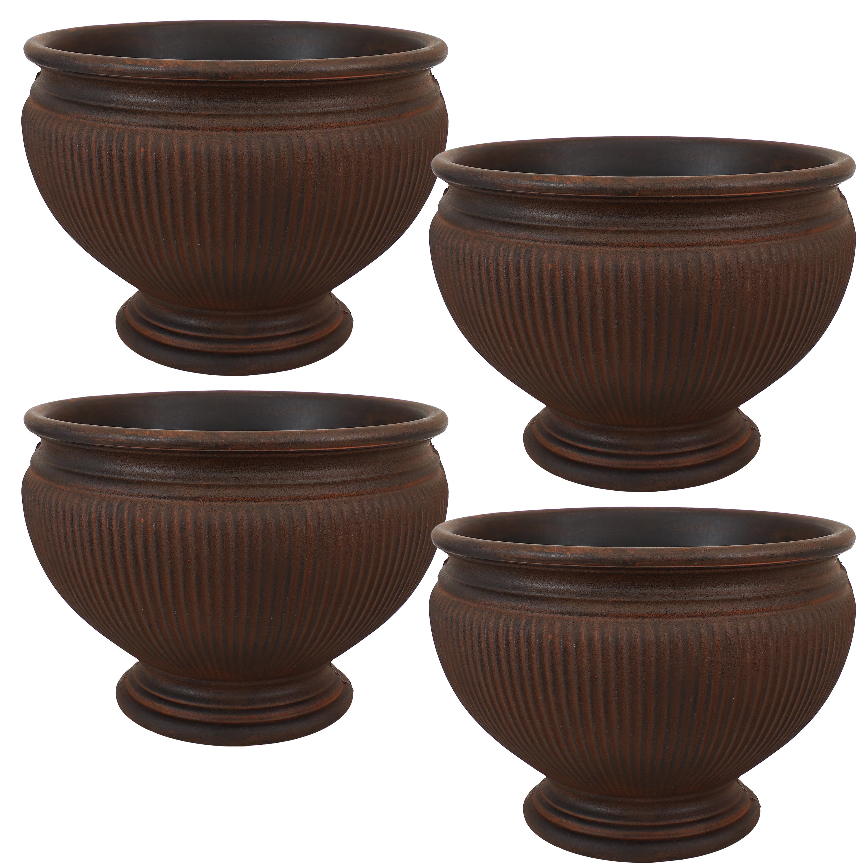 Sunnydaze Elizabeth Ribbed Outdoor Garden Planter Urn - Rustic 15 Inch - Perfect for Patio, Porch, and Garden Decor