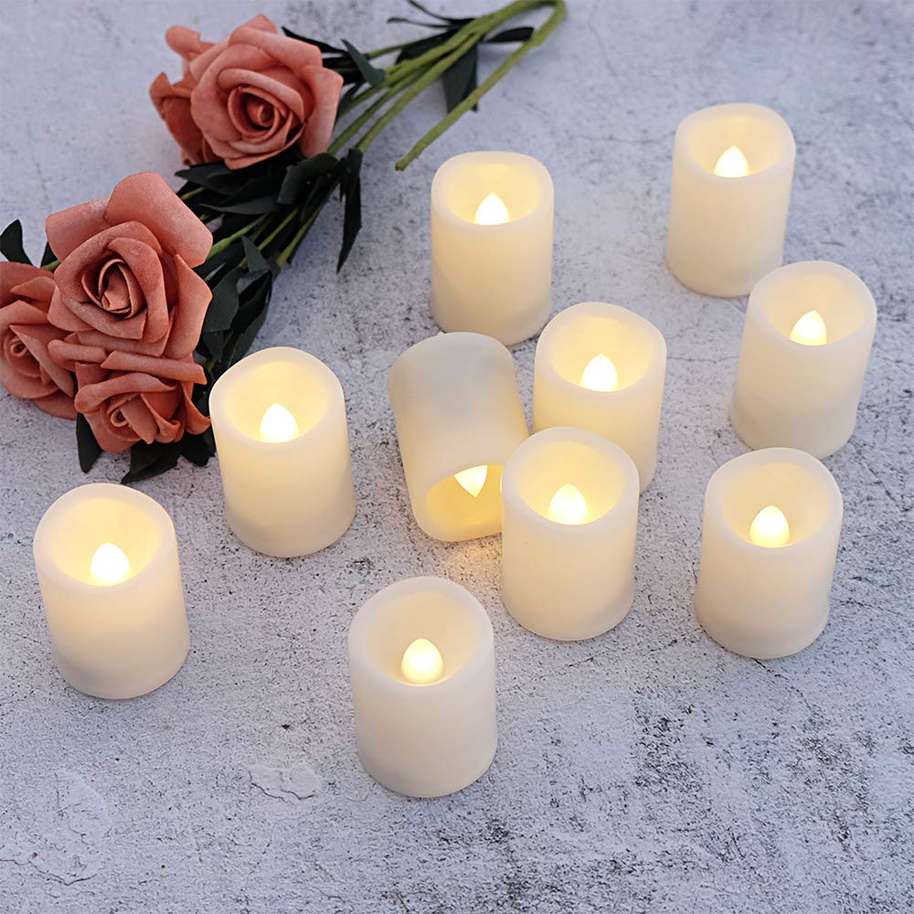 DRomance Flameless LED Votive Candles - Set of 12 Battery Operated Tealights with Remote & Timer, Amber Yellow Glow (1.5x2 Inch) - Perfect for Christmas Decor, Wedding Centerpieces, Romantic Dinners & Home Ambiance Lighting