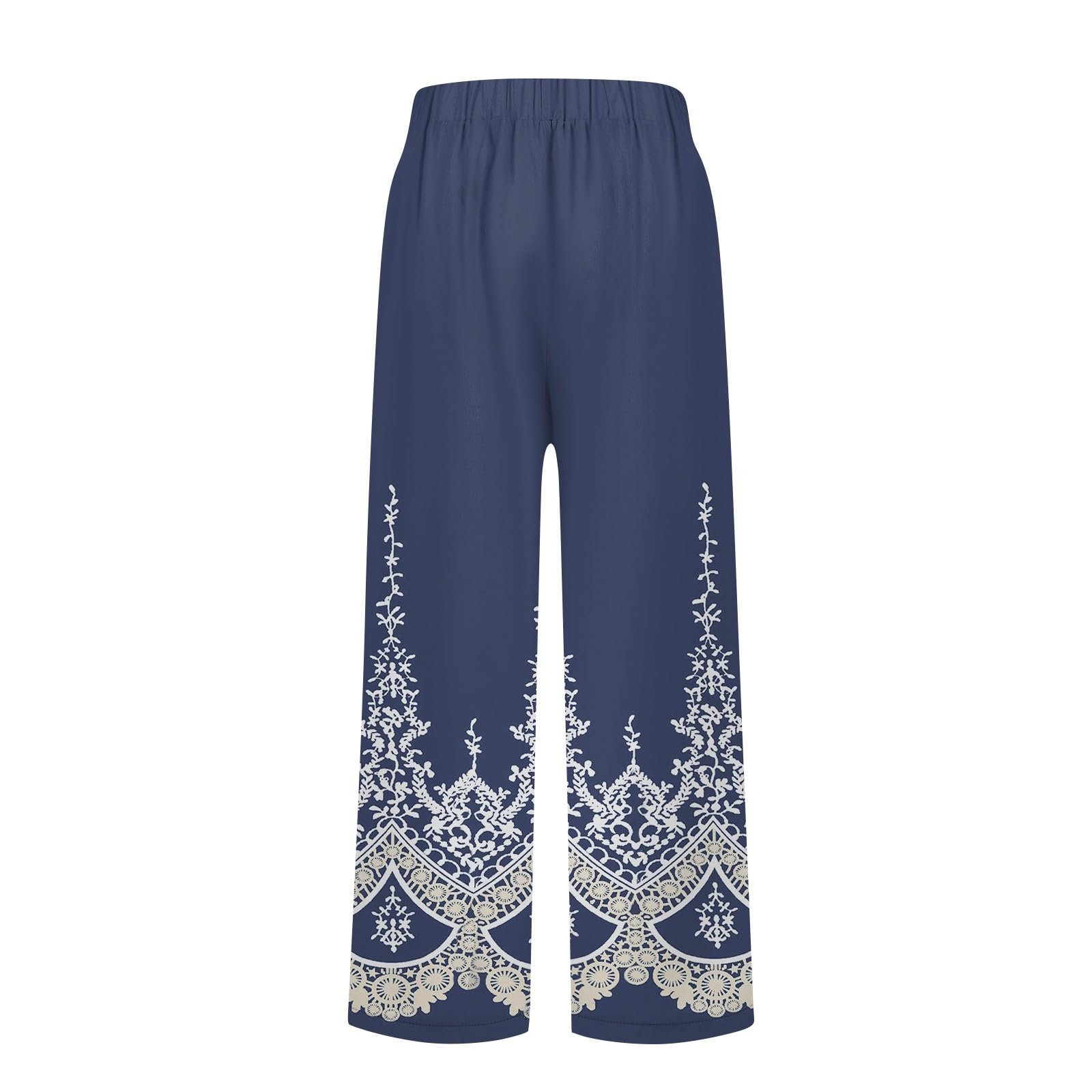 Women's High Waist Wide Leg Linen Pants with Pockets - Elastic Waistband, Striped Casual & Business Trousers for Work, Office & Everyday Wear