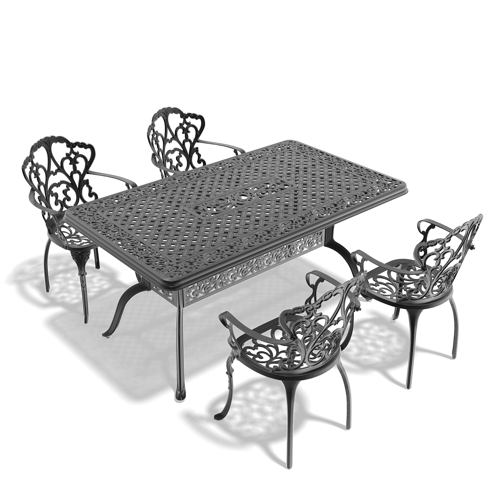 5-Piece Cast Aluminum Patio Furniture Set with Cushions (Random Colors) - Outdoor Dining & Lounge Set for Garden, Poolside & Backyard Relaxation