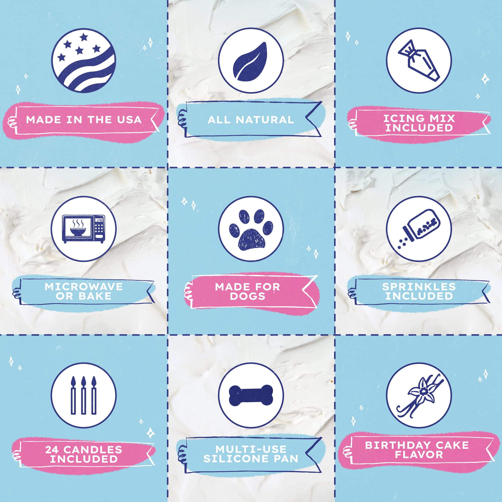 Puppy Cake Mix Dog Birthday Cake Kit - Includes Bone Silicone Pan & Candles (Blue, Made in USA) | Perfect for Dog Birthday Parties & Special Occasions
