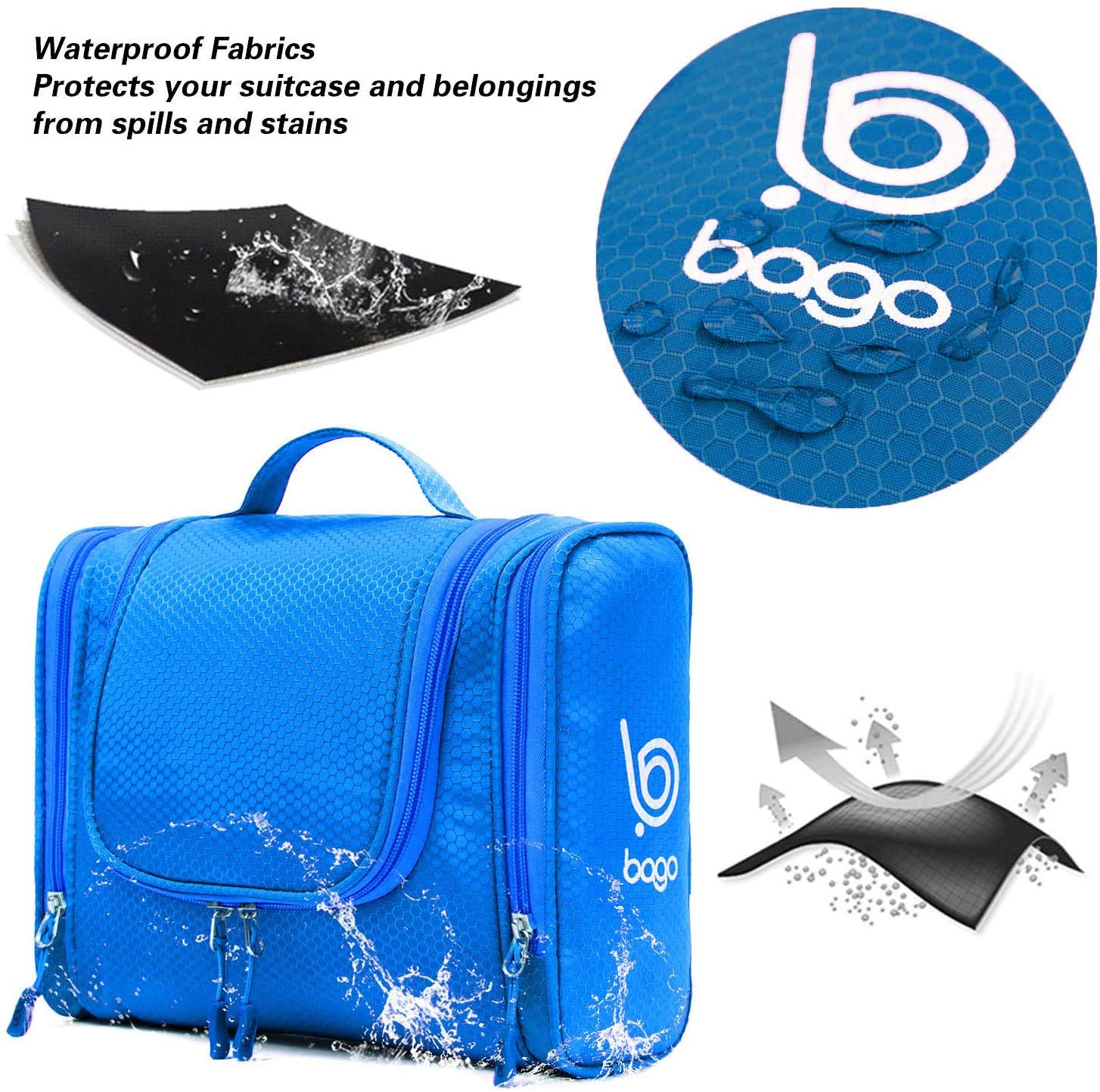 Waterproof Hanging Travel Toiletry Bag for Women & Men - Large Bathroom Organizer with Multiple Pockets | Perfect for Makeup, Shampoo & Toiletries Storage | Ideal for Air Travel, Camping & Gym (Blue)