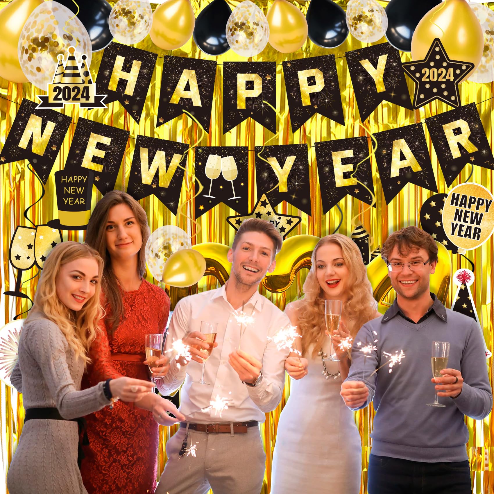 2025 New Year Party Decorations - Happy New Year Banner, Hanging Swirl Decor for Christmas & New Year Celebrations | Perfect for Home, Office & Holiday Parties