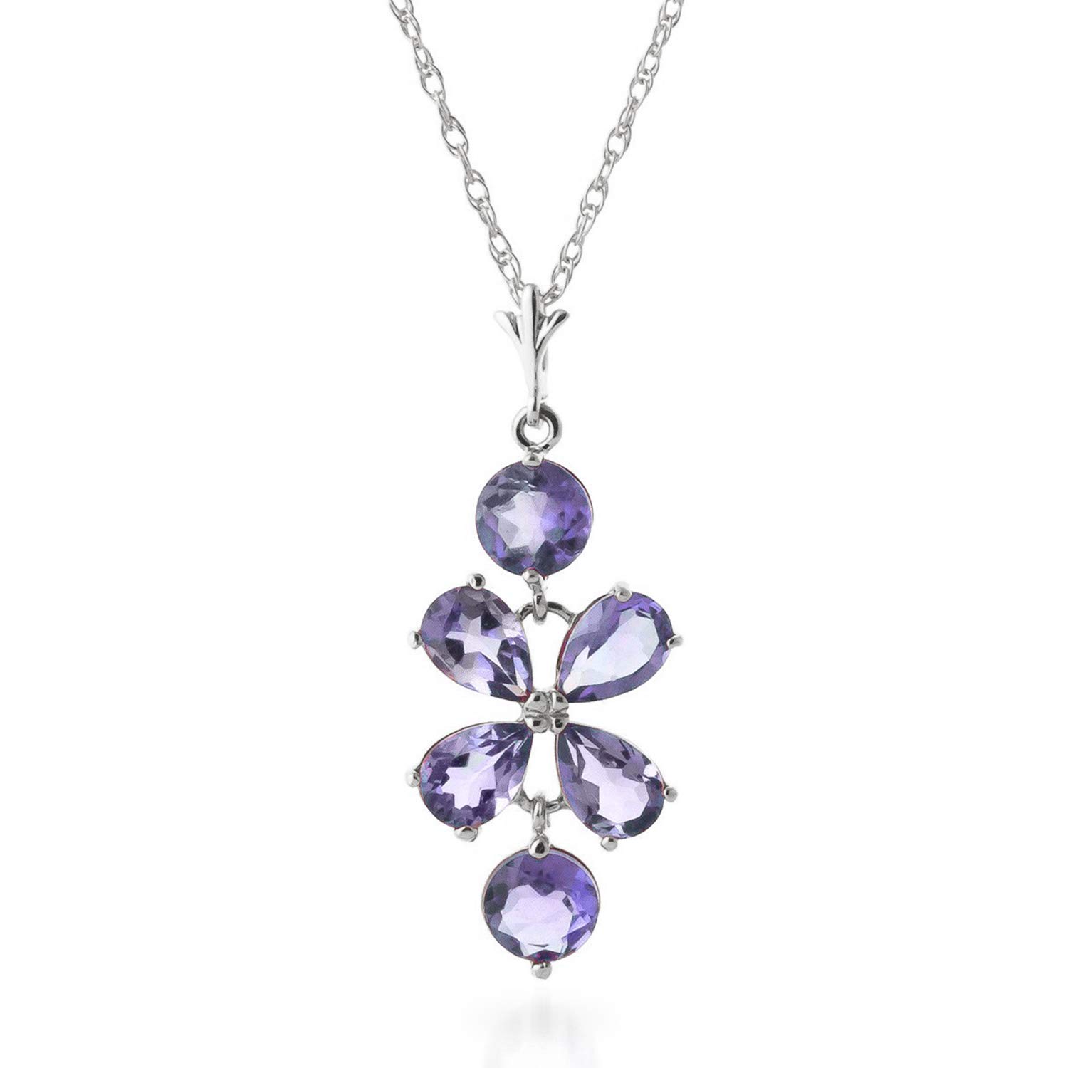 14K White Gold Tanzanite Flower Pendant Necklace - Elegant Galaxy Gold GG Jewelry for Women, Perfect Gift for Anniversary, Birthday & Special Occasions