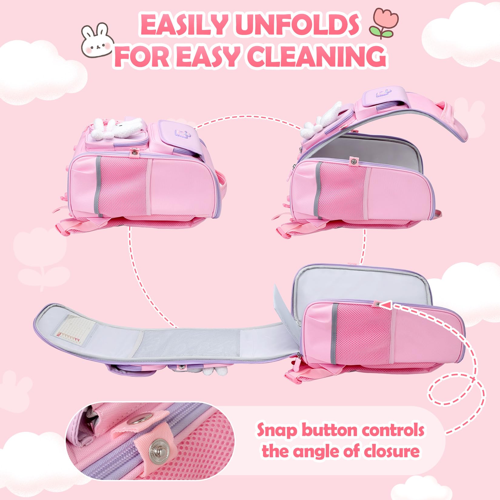 Cute Pink Girls Backpack for School - Large Capacity Waterproof Travel Bookbag for Elementary Kids Aged 6-12 | Perfect for Daily Use, Classroom, Outdoor Activities & Weekend Trips