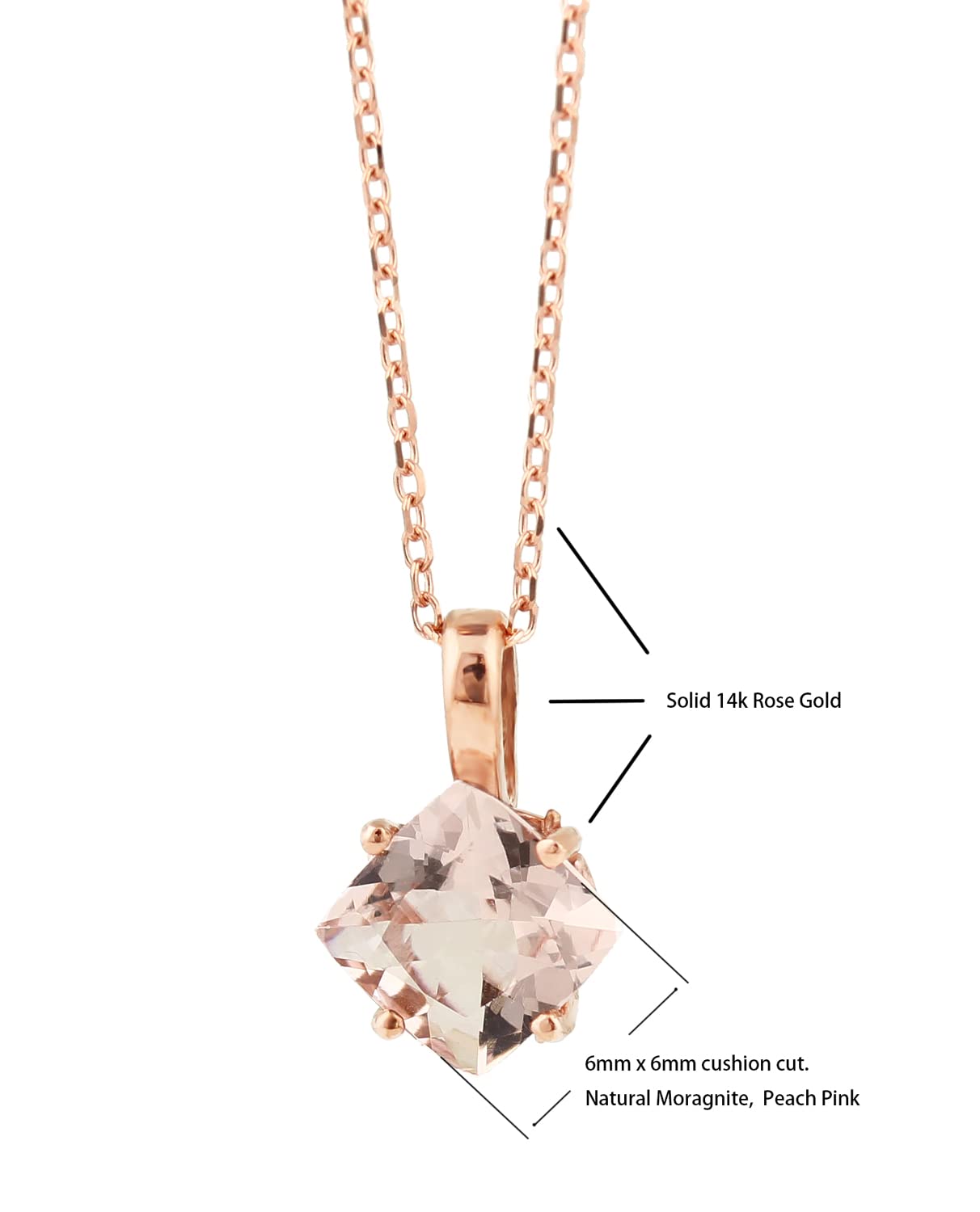 14K Rose Gold Morganite Pendant Necklace - 18 Inch Adjustable Chain, Dainty & Elegant Jewelry Gift for Women, Perfect for Valentine's Day, Anniversary & Special Occasions