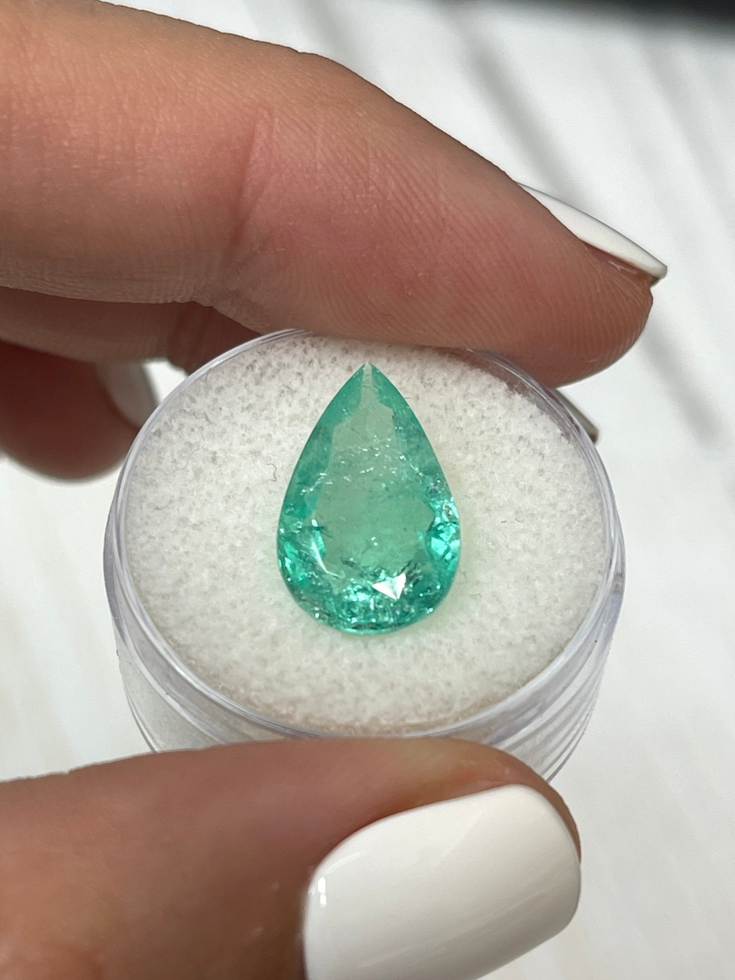 4.22 Carat 16x10mm Light Bluish Green Natural Loose Colombian Emerald Pear Cut Gemstone for Jewelry Making, Engagement Rings & Luxury Gifts