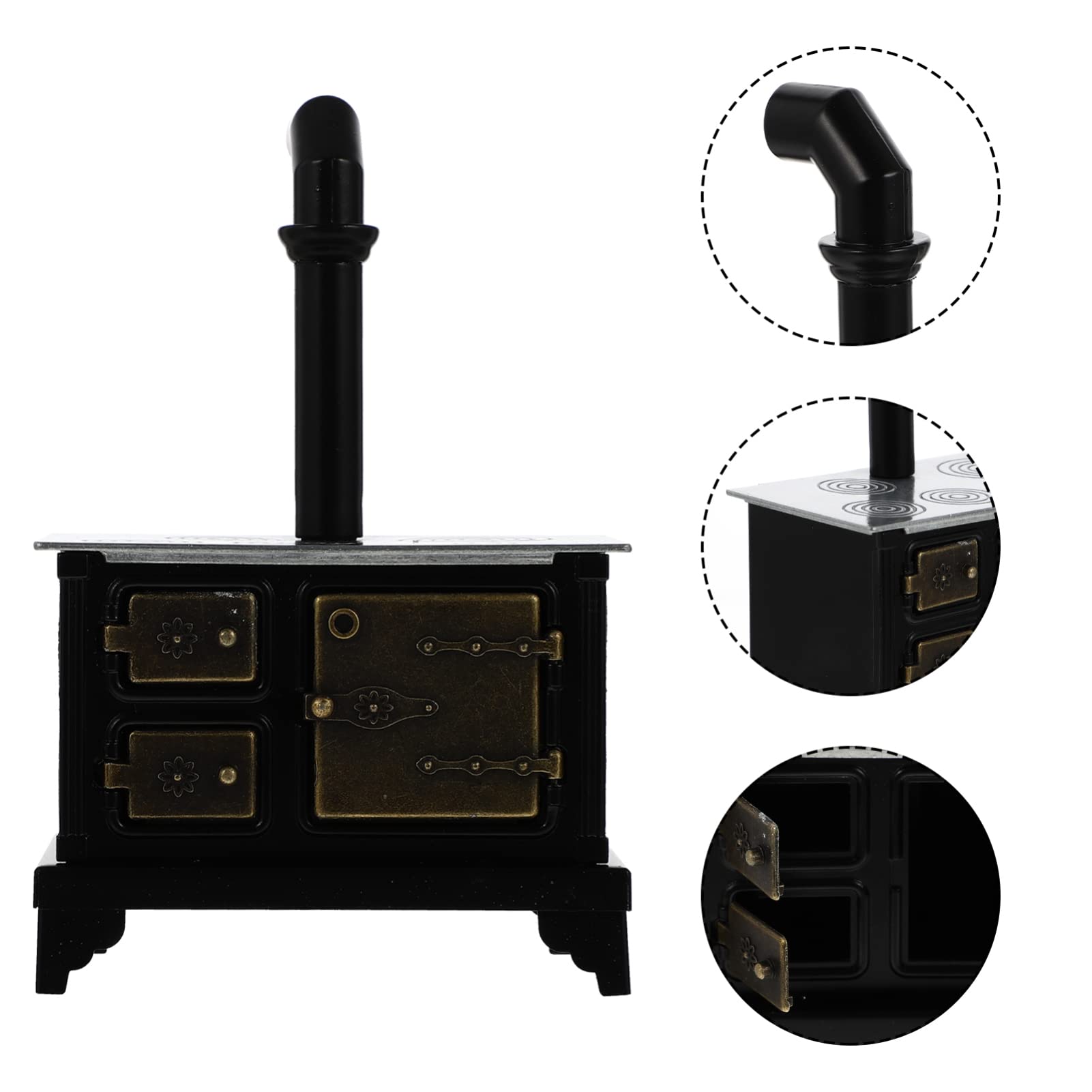 Miniature Dollhouse Kitchen Accessories - Cast Iron Long Chimney Old Range Cooker Stove Model - 15.5x10cm Mini Furniture for Dollhouse DIY & Collectibles - Perfect for Dollhouse Decor, Miniature Displays, and Model Train Scenes