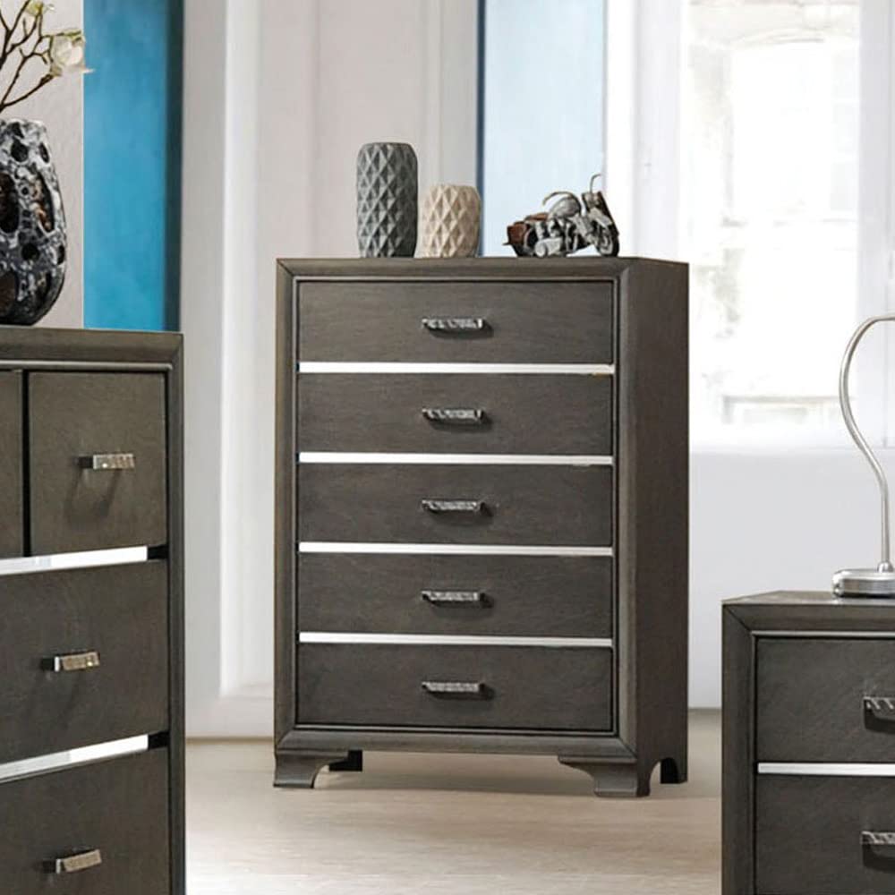 Acme Carine 5-Drawer Wooden Chest Dresser in Gray - Perfect for Bedroom Storage & Closet Organization