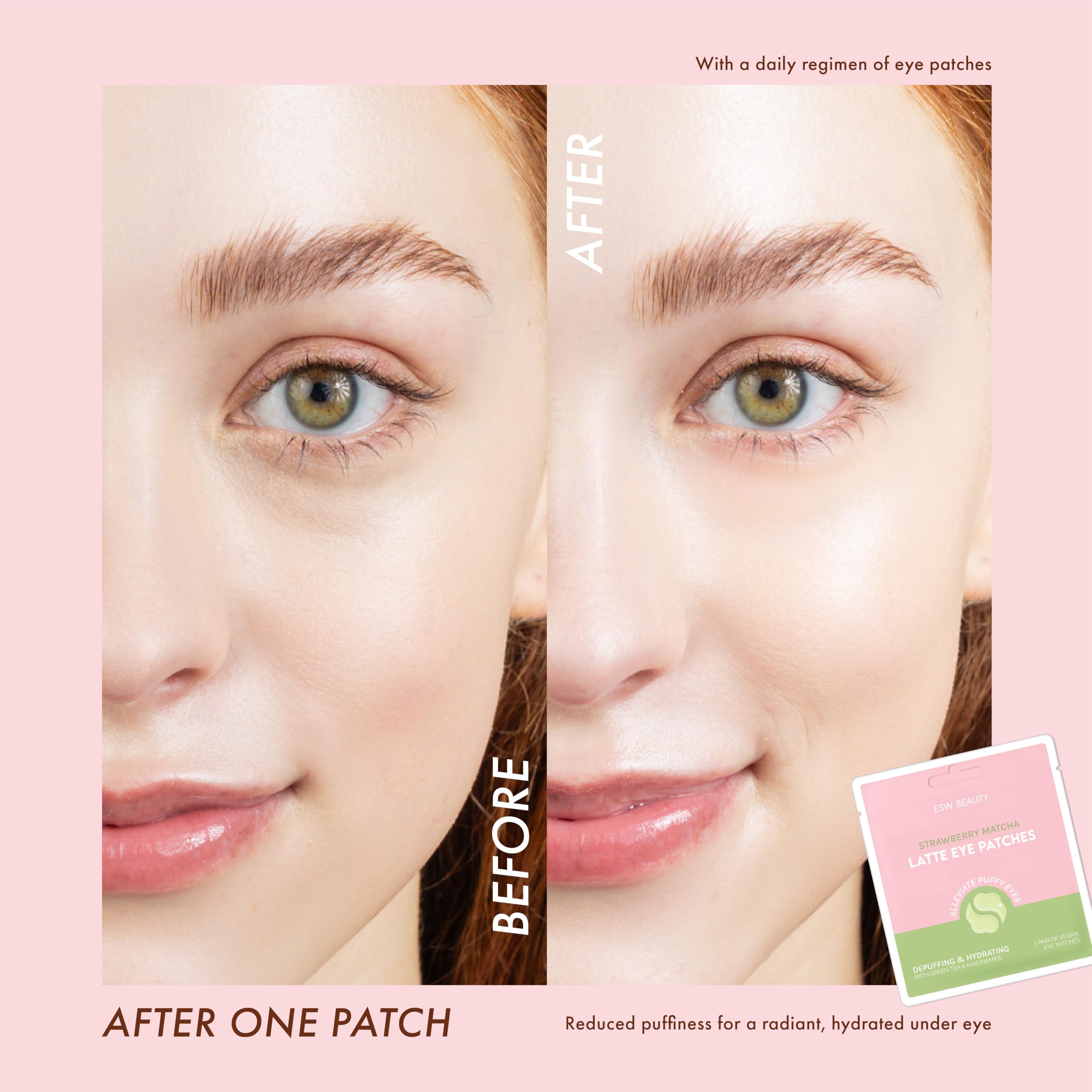 Strawberry Matcha Latte Eye Patches for Depuffing & Hydrating - Under Eye Treatment for Dark Circles & Wrinkles - Perfect for Morning Skincare Routine & Travel