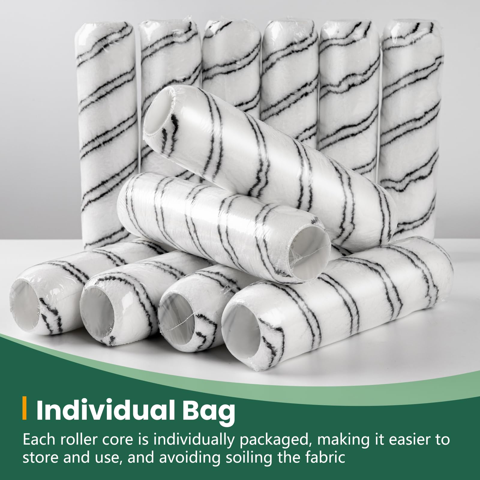 Premium 9 Inch Microfiber Paint Roller Covers (12 Pack) - 3/8