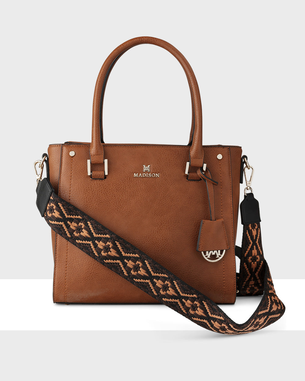 Angie Medium 3 Compartment Satchel Bag with Adjustable Aztec Print Shoulder Strap - Stylish Crossbody Purse for Women, Perfect for Work, Travel and Everyday Use
