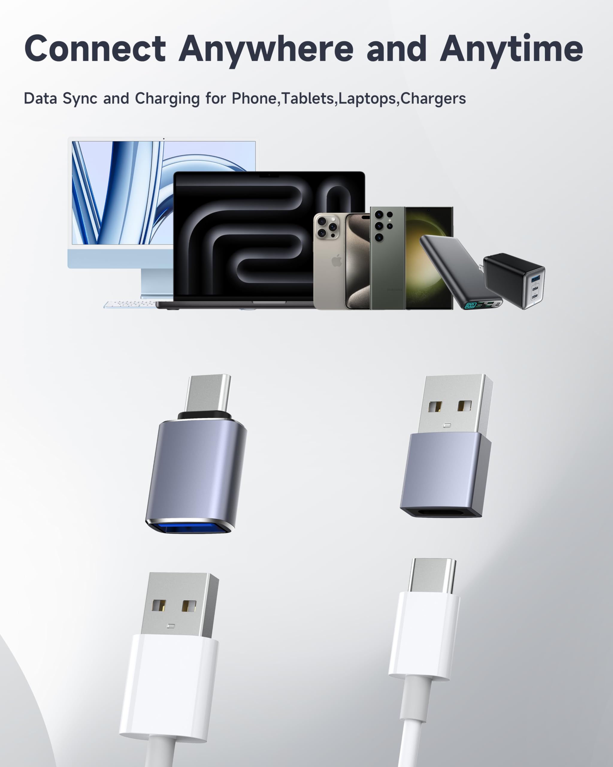 4-Pack USB to USB C Adapter Set - 2x Type C Female to USB A Male Charger Converter & 2x USB C Male to USB 3.0 Female OTG Adapter - Compatible with iPhone 16/15 Pro Max/14/13/12, Apple Watch, AirPods, Samsung Galaxy S24/S23 - Perfect for Charging, Data Transfer & Device Connectivity