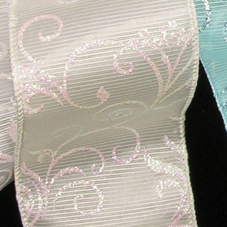 Ivory Glitter and Pink Printed Wired Craft Ribbon - 2.5 Inch x 40 Yards Decorative Ribbon for Gift Wrapping, DIY Crafts, Party Decorations, and Scrapbooking
