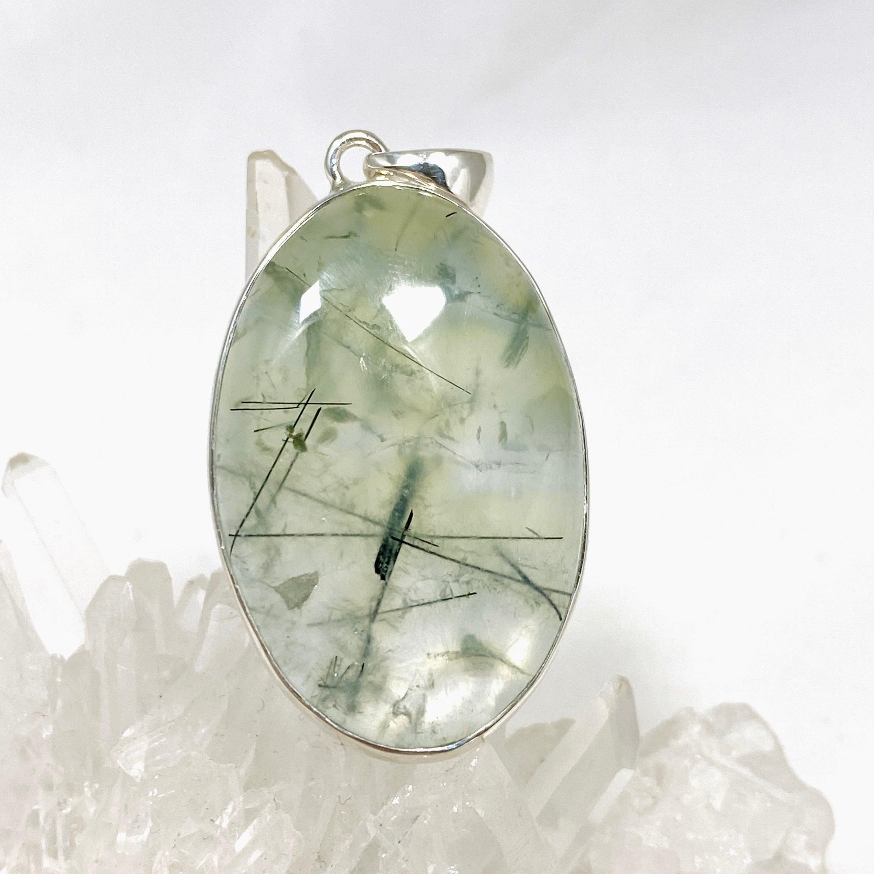 Natural Prehnite and Epidote Oval Pendant Necklace KPGJ4287 - Elegant Gemstone Jewelry for Women, Perfect for Daily Wear & Special Occasions