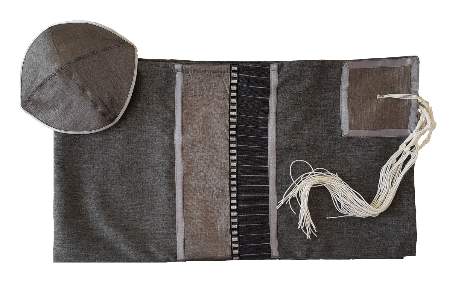 Premium Gray Tallit with Silver Trim - Elegant Jewish Prayer Shawl for Bar Mitzvah & Synagogue - Tzitzit Fringes Included for Religious Ceremonies & Daily Prayers