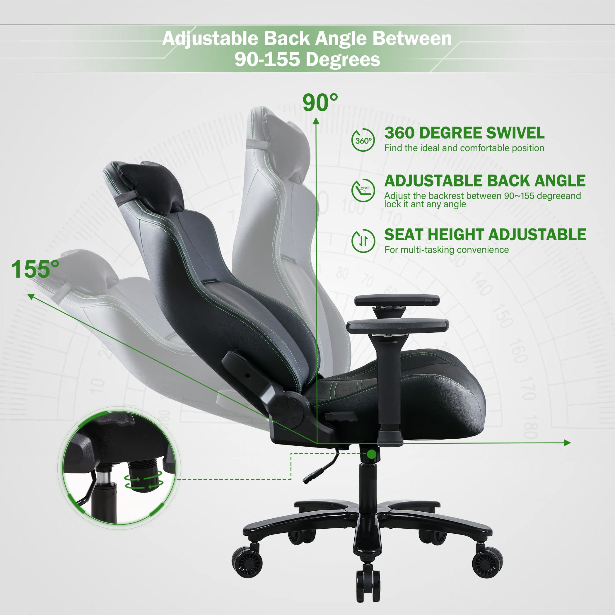 Big and Tall Gaming Chair - Ergonomic Computer Chair with 4D Adjustable Armrests, Extra Wide Memory Foam Seat & Lumbar Support - Heavy Duty Office Chair for Adults (300-400lbs) - Perfect for Long Gaming Sessions, Home Office Work & Streaming Setup