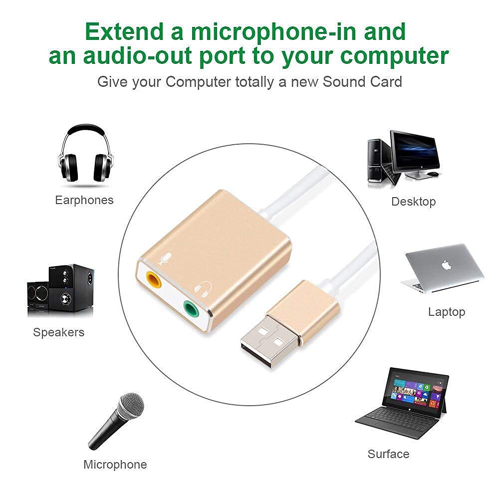 7.1 Channel External USB Sound Card - USB 2.0 to 3.5mm Audio Adapter with Microphone for PC, Laptop, Computer | Perfect for Gaming, Online Meetings & Music Listening