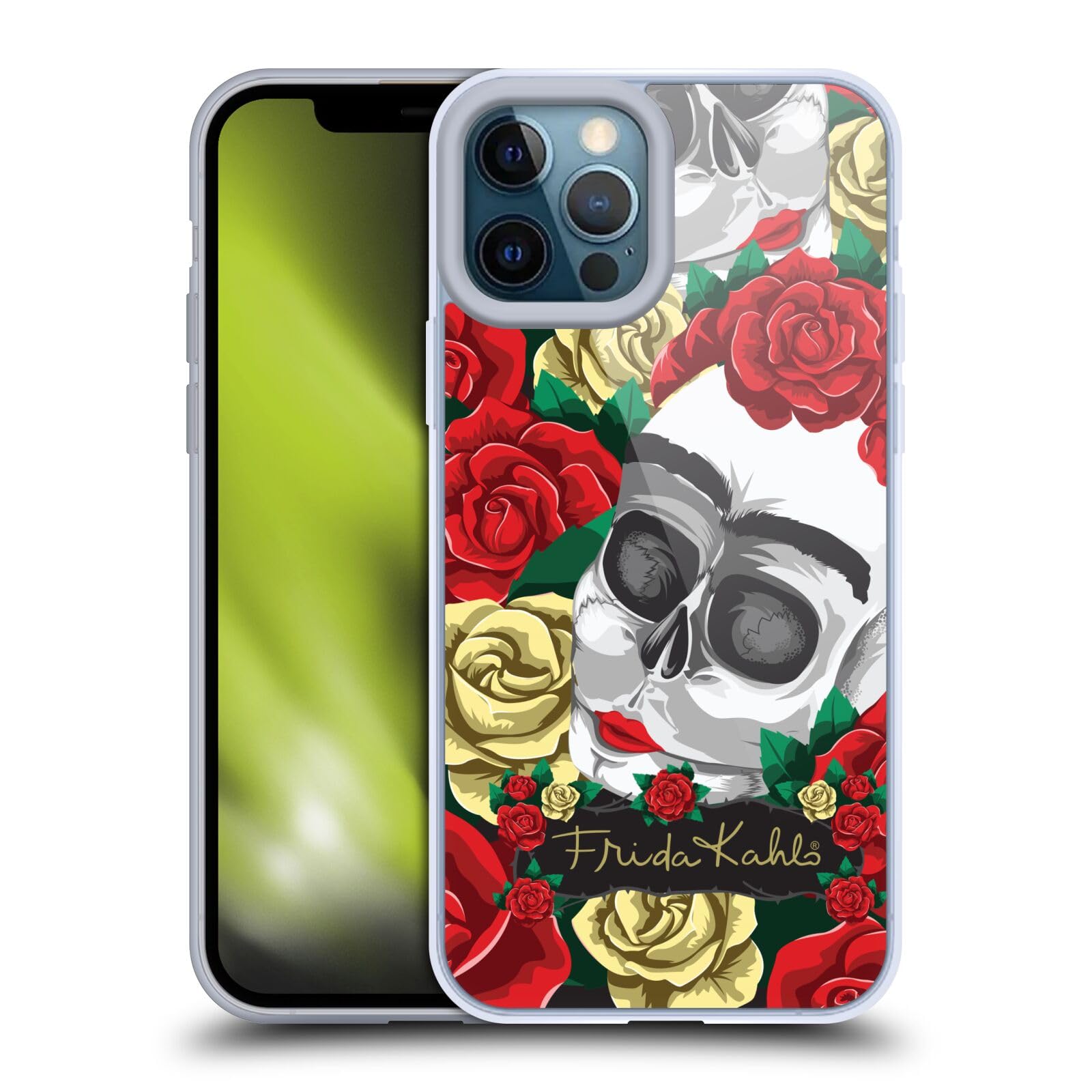 Officially Licensed Frida Kahlo Skull Roses Soft Gel Phone Case for Apple iPhone 12 Pro Max - Artistic Protection with Vibrant Design, Perfect for Everyday Use and Gift Giving