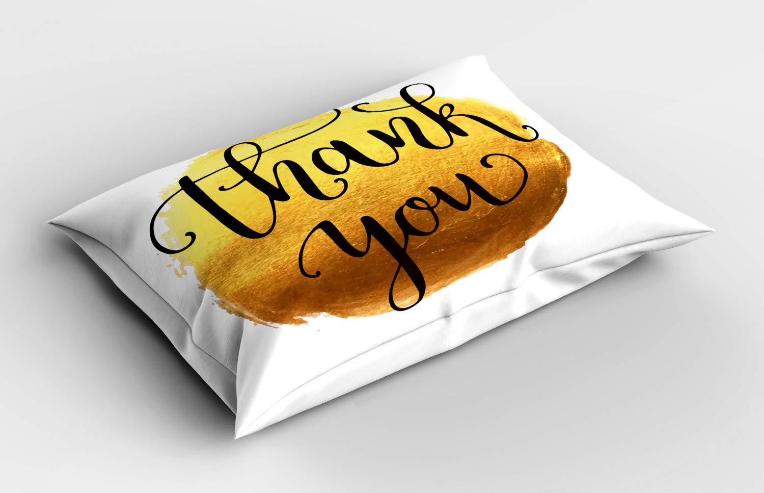 Ambesonne Thank You Pillow Sham - Golden Yellow Round Paint Design with Cursive Lettering, Decorative Queen Size Printed Pillowcase (30x20 Inches) in Mustard, Caramel & Charcoal Grey | Perfect for Home Decor, Living Room Accent & Gift Giving