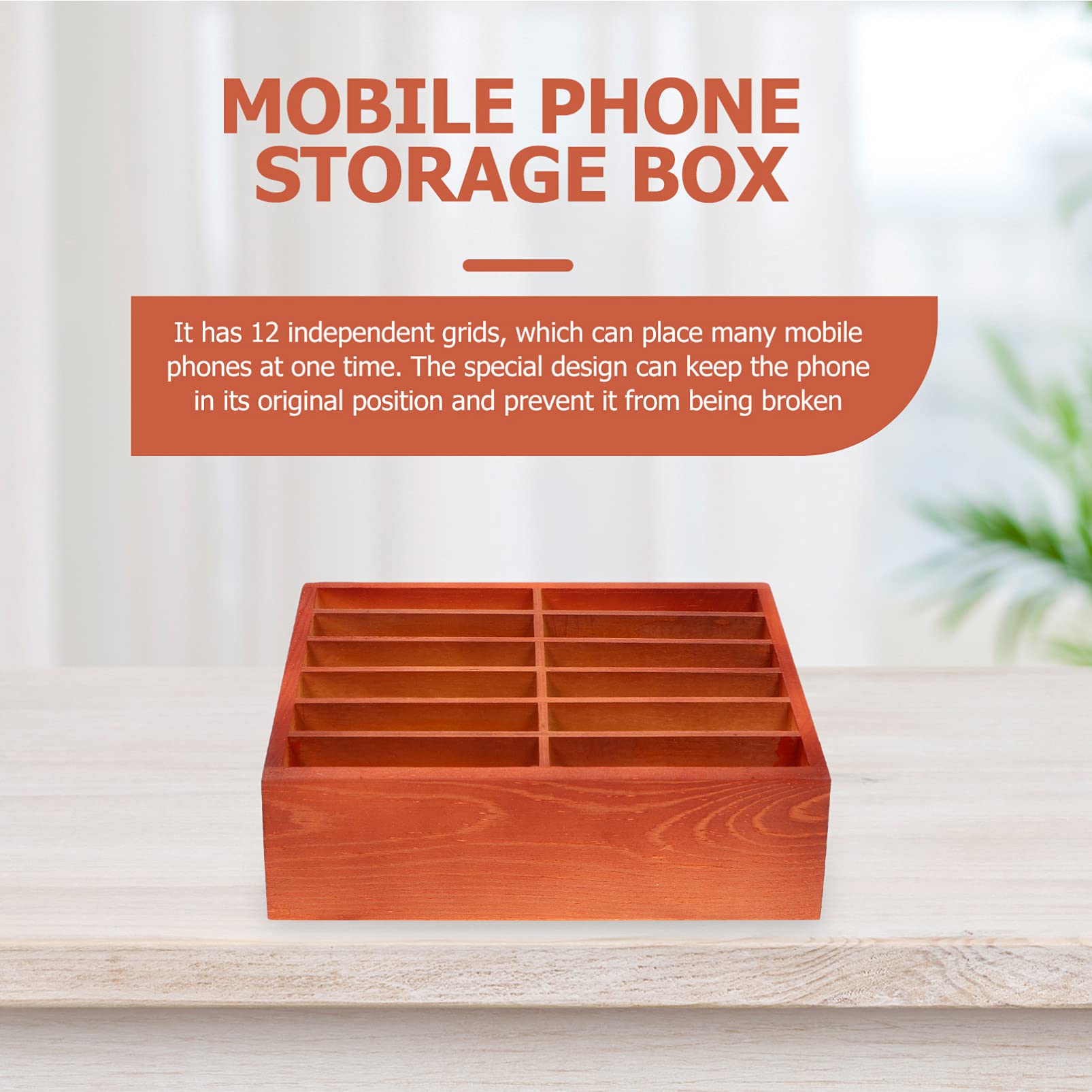Wooden Desktop Phone Storage Organizer Box - 12 Grids Cell Phone Holder for Classroom, Office, Home & Dorm | Multi-Purpose Desktop Organizer for Smartphones, Keys & Stationery (Brown)