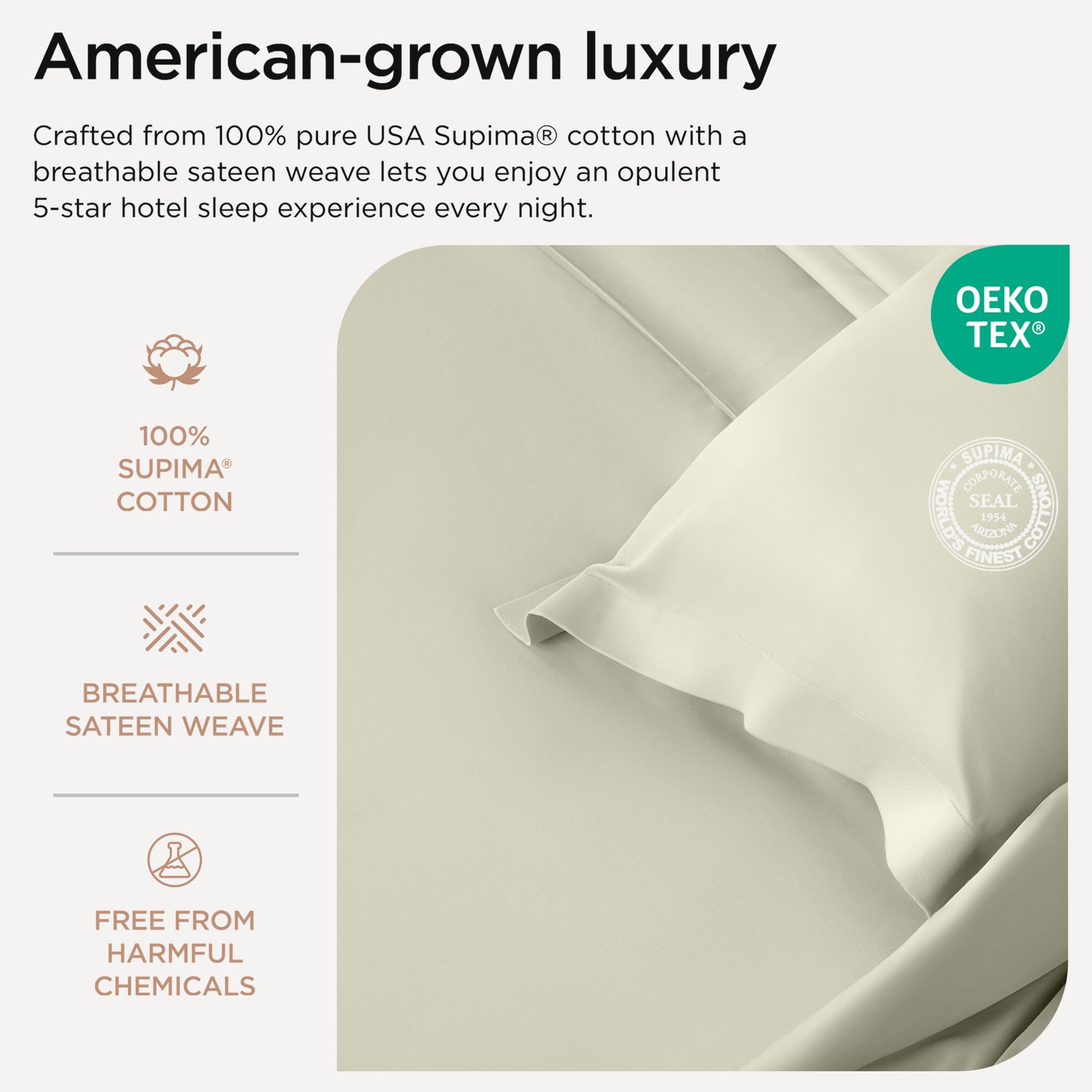 Luxury 100% Supima Cotton Sheets Queen Size - 1200 Thread Count 4-Piece Bed Sheet Set with Deep Pockets (Ivory) - 5-Star Hotel Quality for Ultimate Comfort - Perfect for Master Bedrooms, Guest Rooms & Luxury Hotels