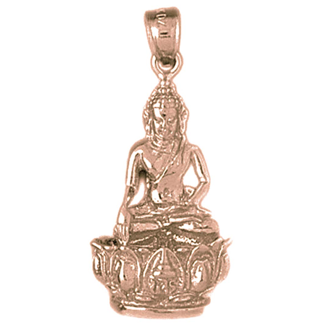 14K Solid Rose Gold Buddha Pendant Necklace - 33mm Spiritual Jewelry for Meditation & Yoga Gifts