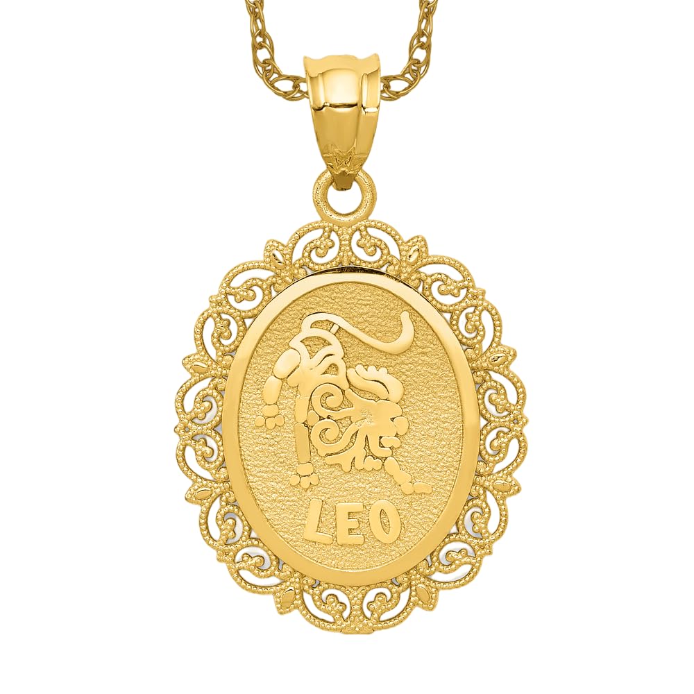 14K Solid Yellow Gold Leo Zodiac Necklace - Lion Head Horoscope Pendant for July & August Birthdays - Astrology Jewelry Gift for Women - Perfect for Birthday, Anniversary & Special Occasions