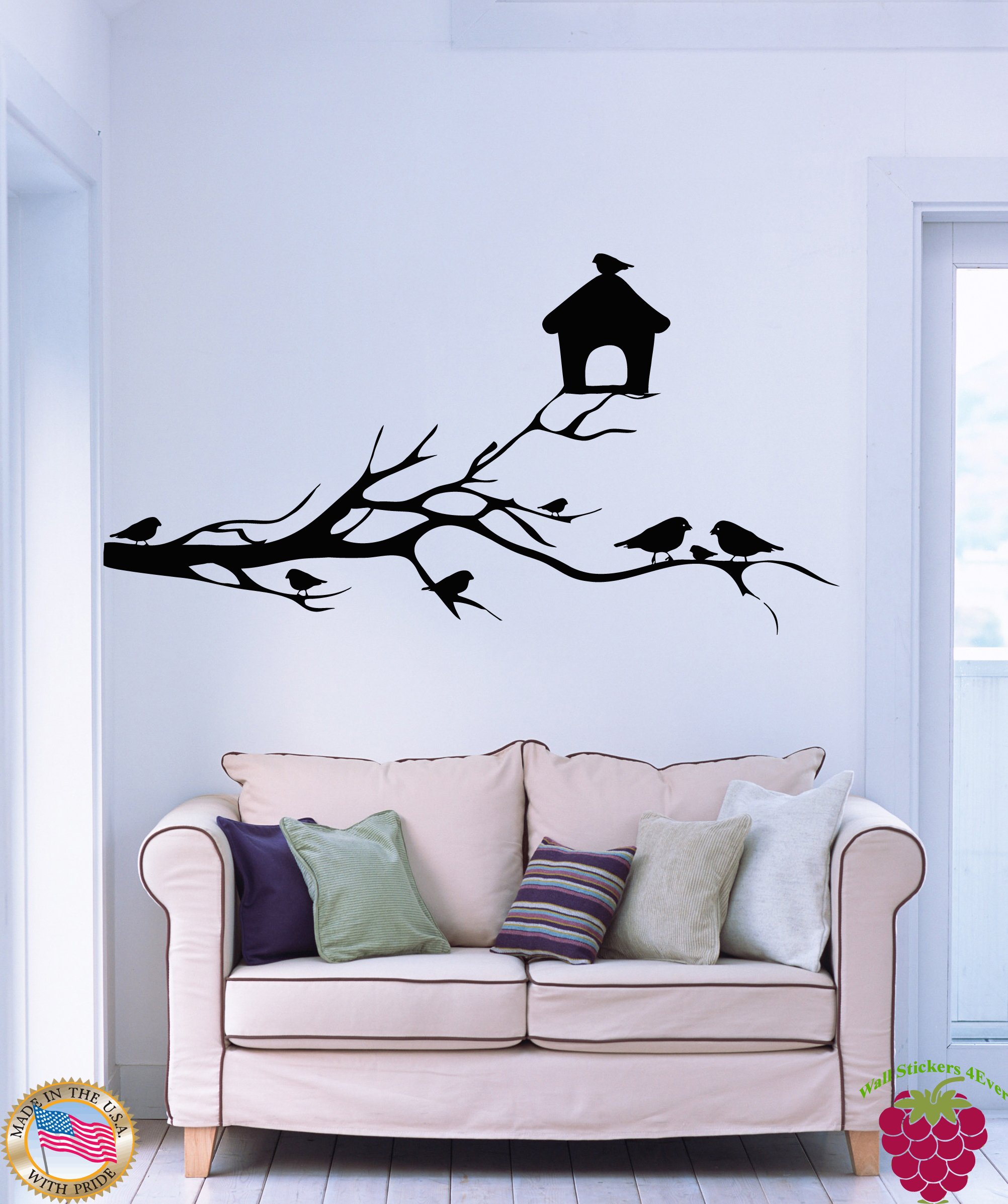 Vinyl Wall Decals - Birdhouse, Birds, Branch & Tree Stickers for Bedroom Decor | Perfect for Nursery, Kids Room & Home Interior Design (z2063)