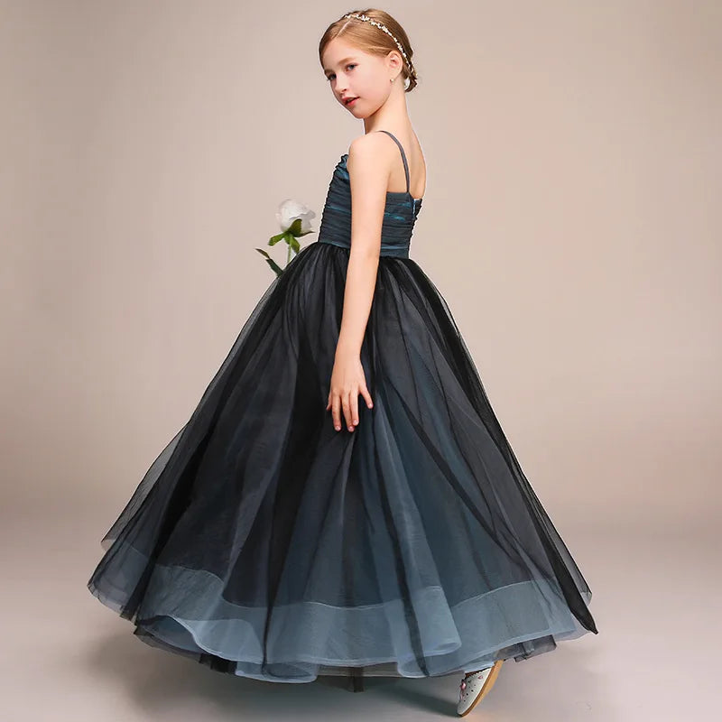Elegant Tulle Spaghetti Strap Flower Girl Dress - Long Princess Gown for Weddings, Parties & Special Occasions | Perfect for Flower Girls, Pageants & Formal Events