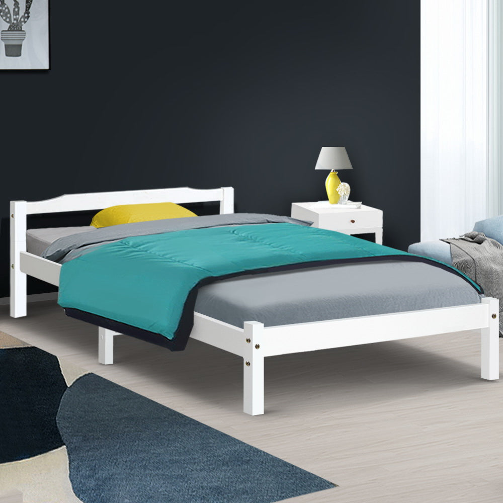 Gibson Solid Wood Single Bed Frame - White | Sturdy & Durable Twin Size Wooden Bed for Kids, Teens & Adults | Perfect for Bedrooms, Guest Rooms & Dormitories
