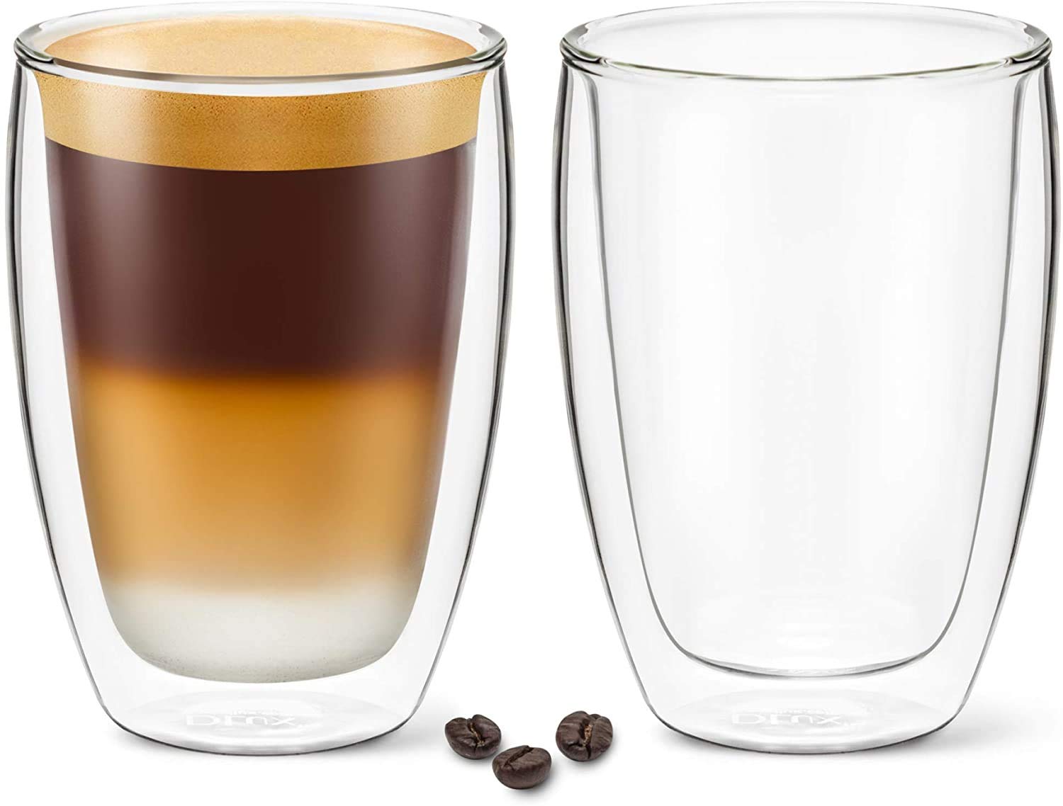 Premium 12oz Clear Glass Coffee Mugs Set of 2 - Double Wall Insulated Borosilicate Latte Cups for Hot & Cold Drinks - Perfect for Coffee, Tea, Wine - Ideal for Home, Office & Gifts